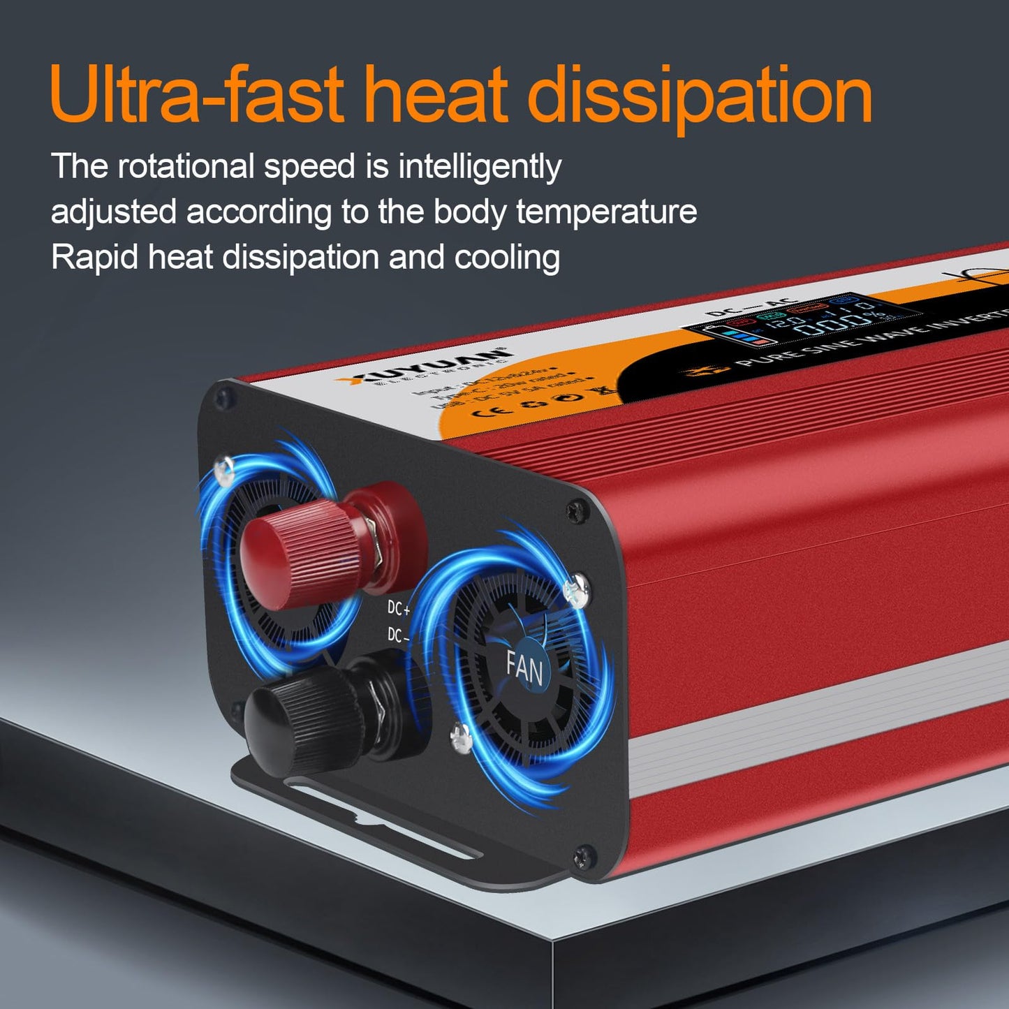 500W Pure Sine Wave Inverter, 12V/24V Auto-Detect, 50Hz/60Hz Switchable, LCD Display, Type-C Fast Charging, Silent Design, Overload & Overheat Protection for RV, Home