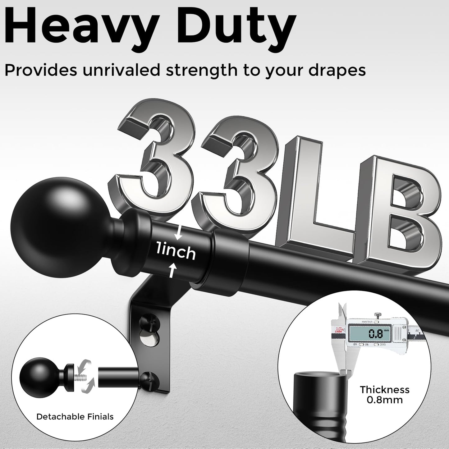 Wolistsa 2 Pack Curtain Rods 36-91 Inch, Black 1 Inch Adjustable Heavy Duty Curtain Rods for Windows, Decorative Modern Window Treatment Rod, Splicing Metal Drapery Pole, Easy Installation