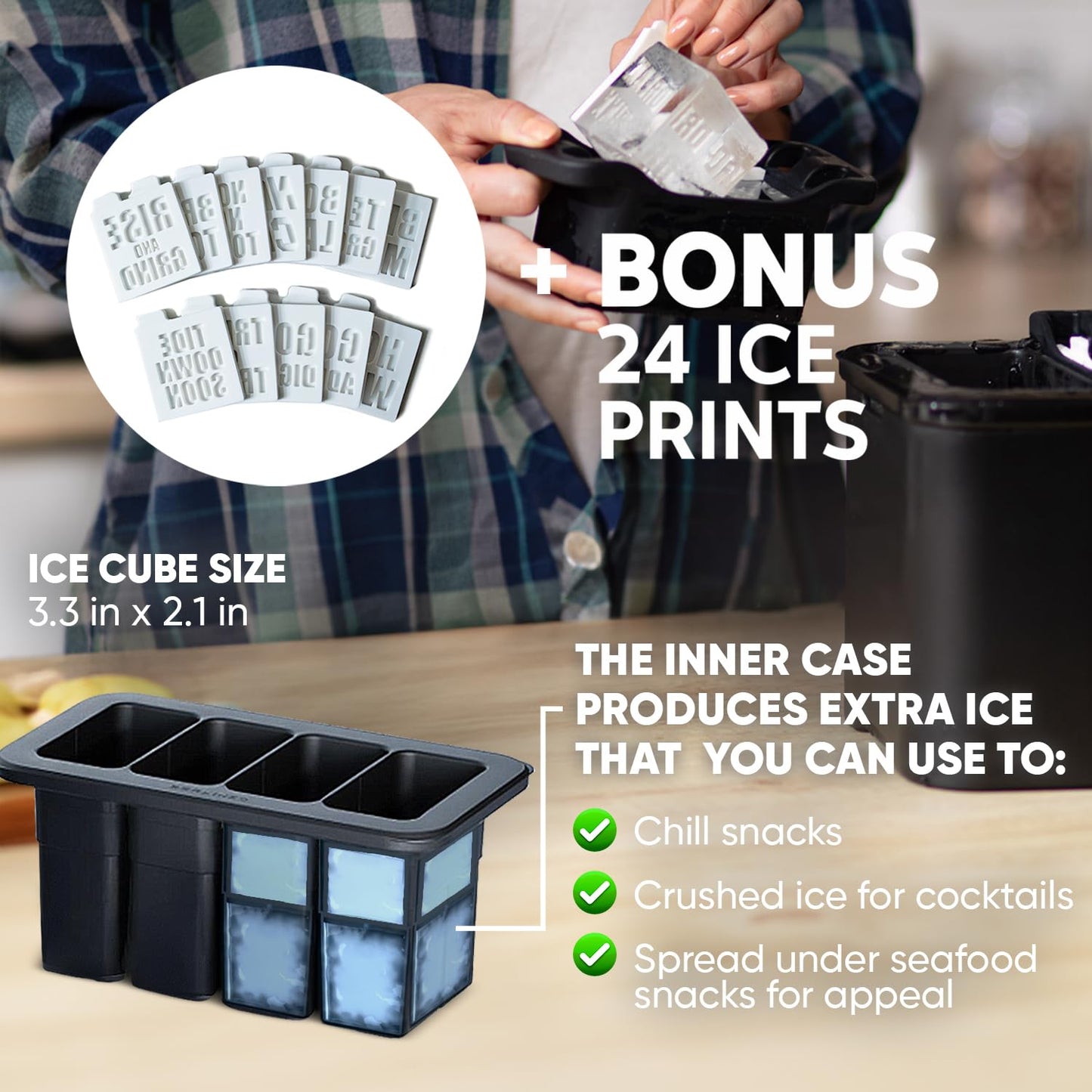 Berlinzo Premium Clear Ice Cube Maker Mold with Conversation Ice Prints – Best Gift for Dad & Whiskey Lover – 8 Large 2.1" Crystal Transparent Ice Squares – Includes Storage Bag (Non-Electric)