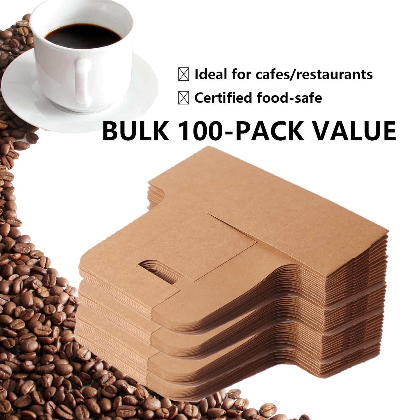 BKISVWCSop 100 Pack 2-Cup/4-Cup Drink Carrier with Handle (12-30oz) | Disposable Paperboard Cup Holder | Foldable Beverage Tray for Hot/Cold Drinks, Coffee to Go, Delivery & Takeout