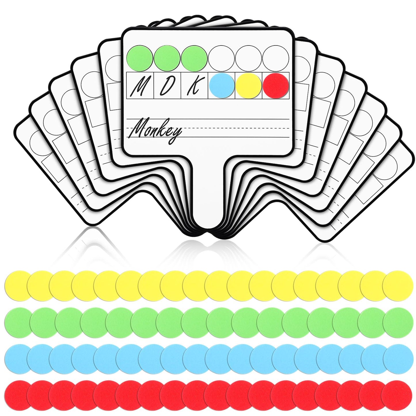 Seajan 12 Pcs Paddle Set Education Dry Erase Double Side Handheld Answer Board with Magnetic Counters Discs Phonemic Awareness Phonics Games Toy for Students Kids Teaching (Classic Color)