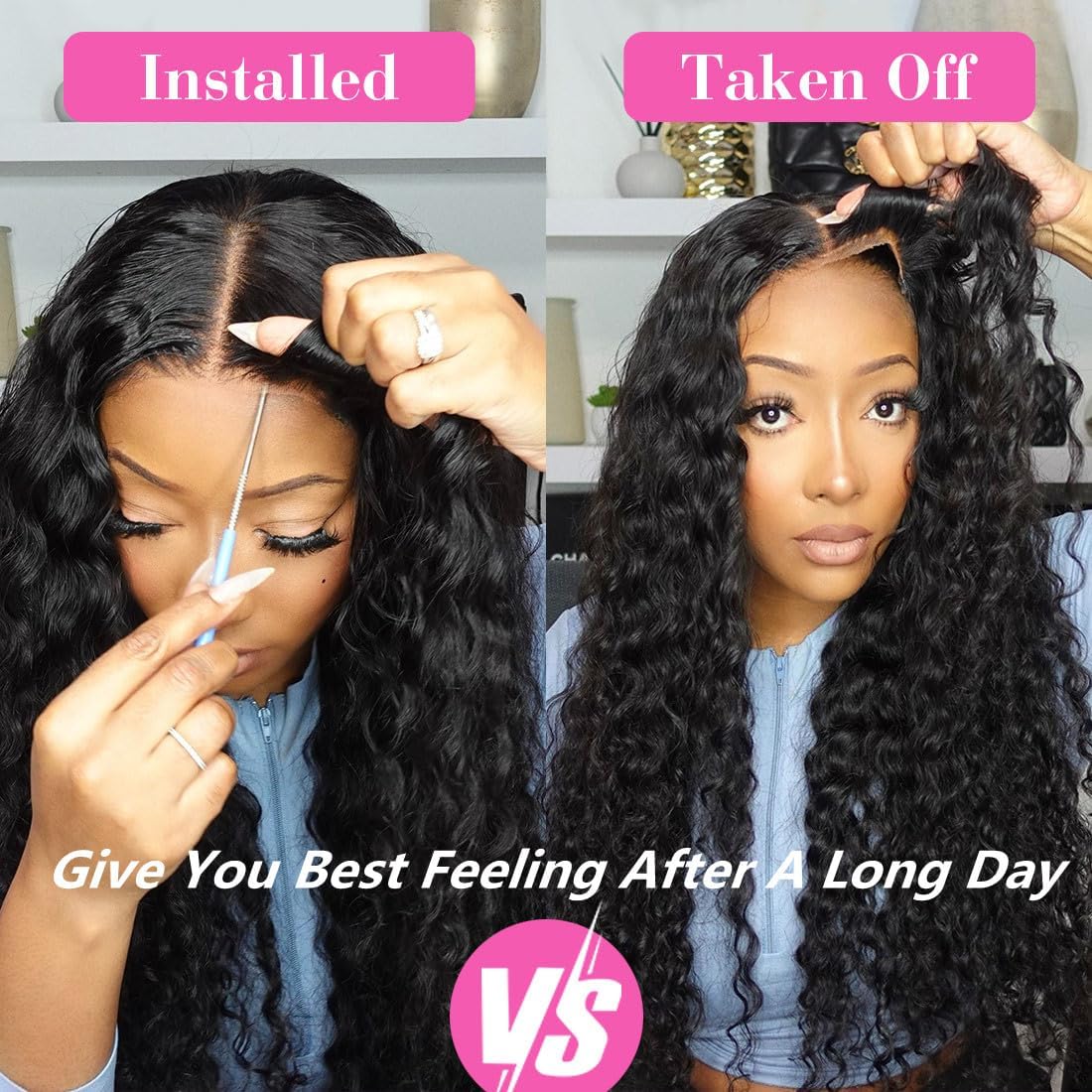 snv 5x5 HD Lace Closure Wigs Human Hair 220 Density Upgraded Tiny Knots Real Pre Bleached Glueless Wigs Human Hair Ready to Wear Deep Wave Closure Wig 24inch Curly Wigs for Black Women