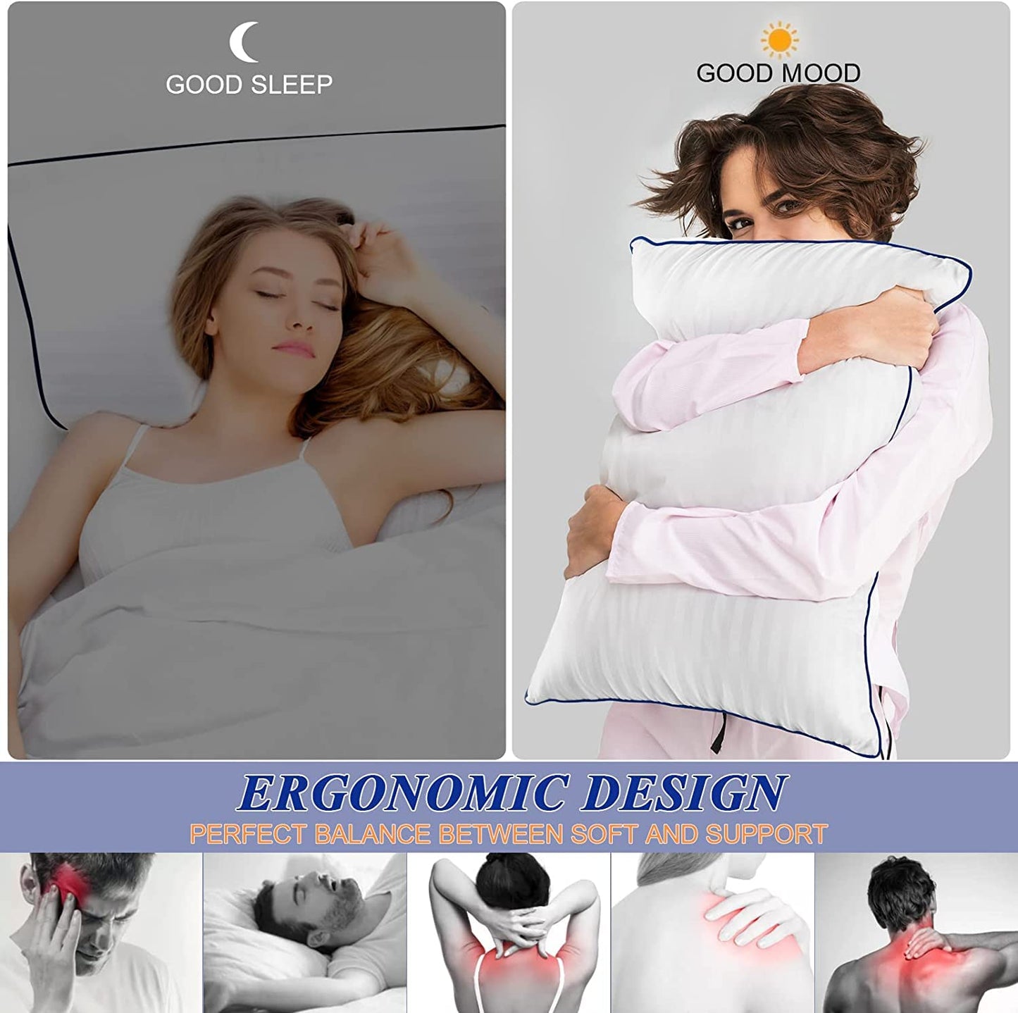 SEMZSOM Bed Pillows for Sleeping, King Size Pillows Set of 4 Luxury Hotel Pillows with Soft Fluffy Down Alternative Filling for Back, Stomach and Side Sleepers