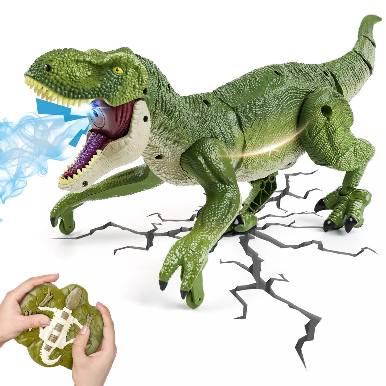ToyFuntasy Remote Control Dinosaur Toys for Kids Ages 4-7 8-12 - Best Birthday Gifts for Boys 4 5 6 7 8 9 10 11 12 Year Old, RC Walking Dino with Roaring, Spray, Light, Touch Sensing