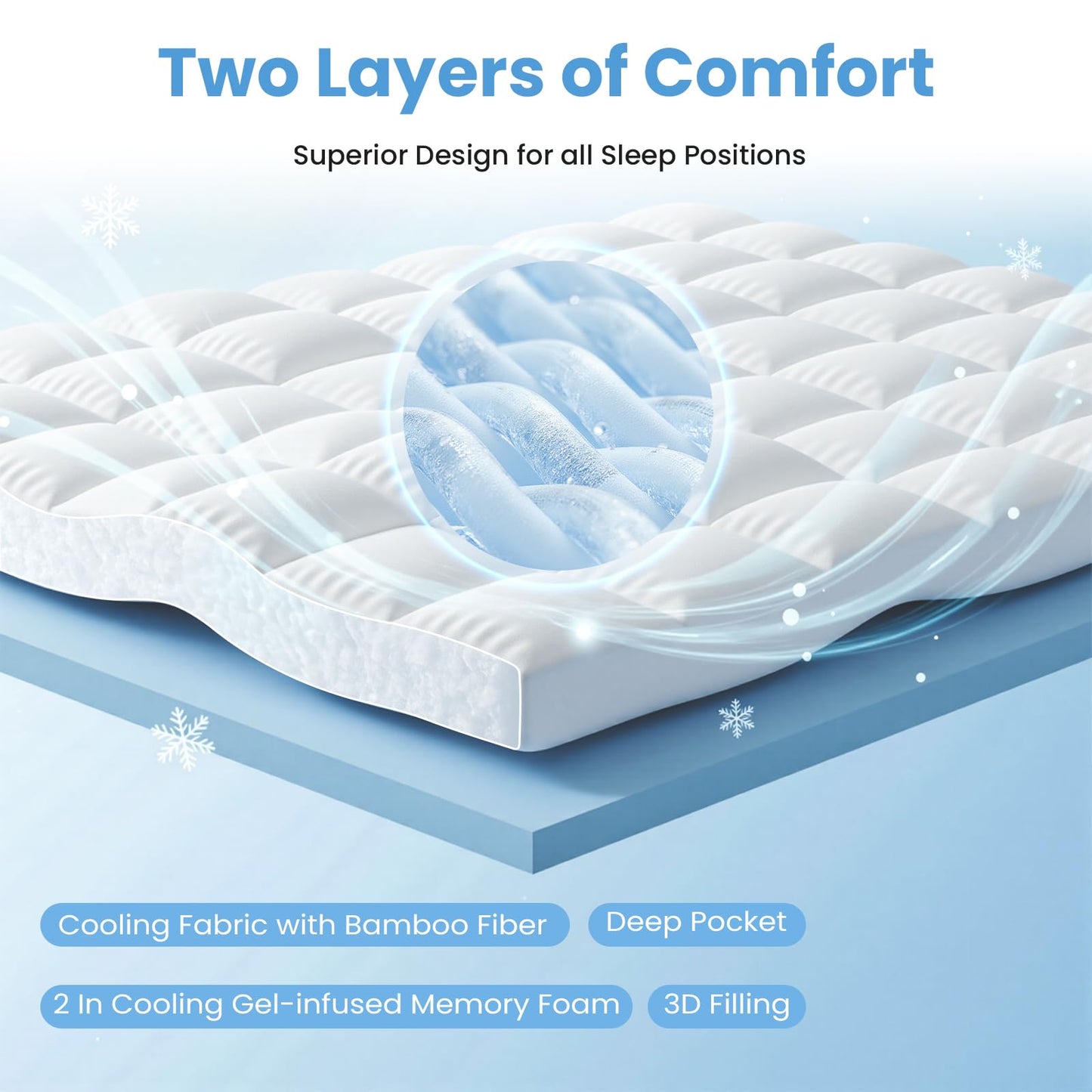 DUMOS Dual Layer Memory Foam Mattress Topper Twin, Gel Memory Foam Mattress Topper and Pillow Top Mattress Pad Cover for Body Pressure Relief, Soft Thick Topper with 8-16 Inch Deep Pocket