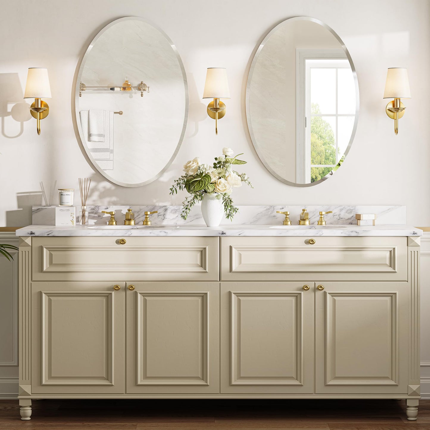 Pocetry 20 x 28 Inch Oval Bathroom Mirror, Frameless Beveled Vanity Mirror for Over Sink, Solid-Backed 2-Way Wall Mirror for Powder Room and Entryway
