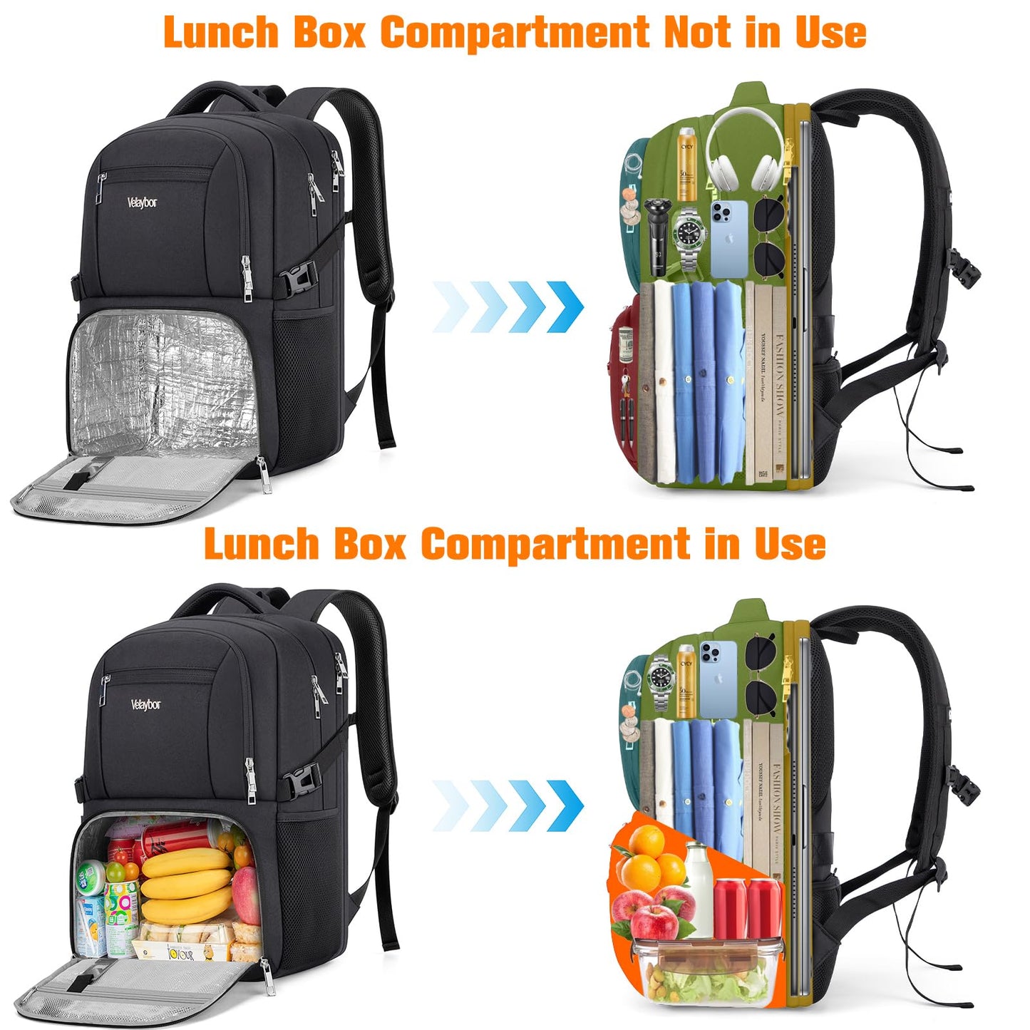 Velaybor Insulated Lunch Backpack Fit 17" Laptop, Work Backpack with Lunch Box for Men & Women, Water Resistant College Computer Bag for Travel, Business, Hiking