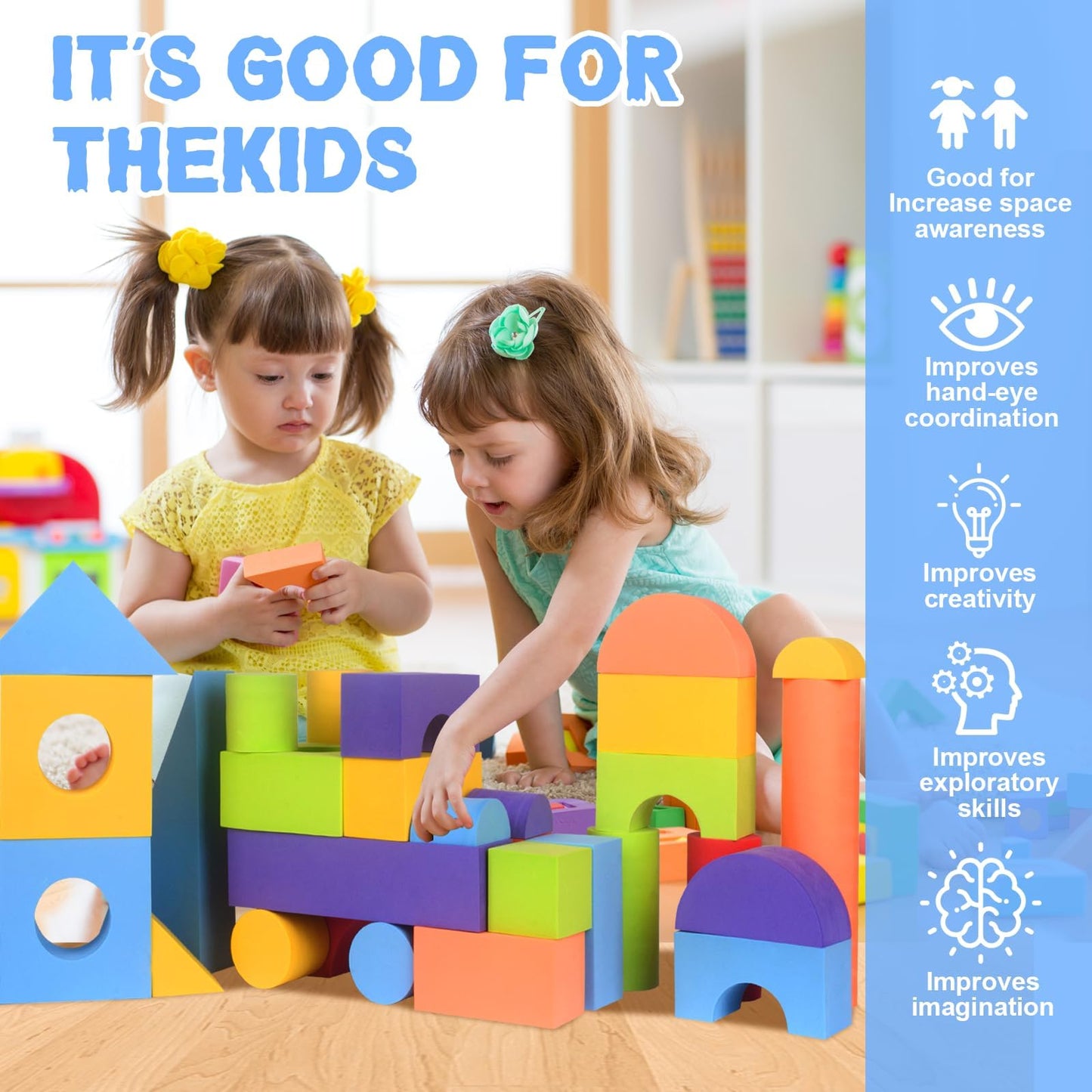 Large Building Foam Blocks for Toddlers – Giant Jumbo Big Building Blocks, Toddler Toys for 3+ Year Old Boy and Girl Gifts (36 Pieces)