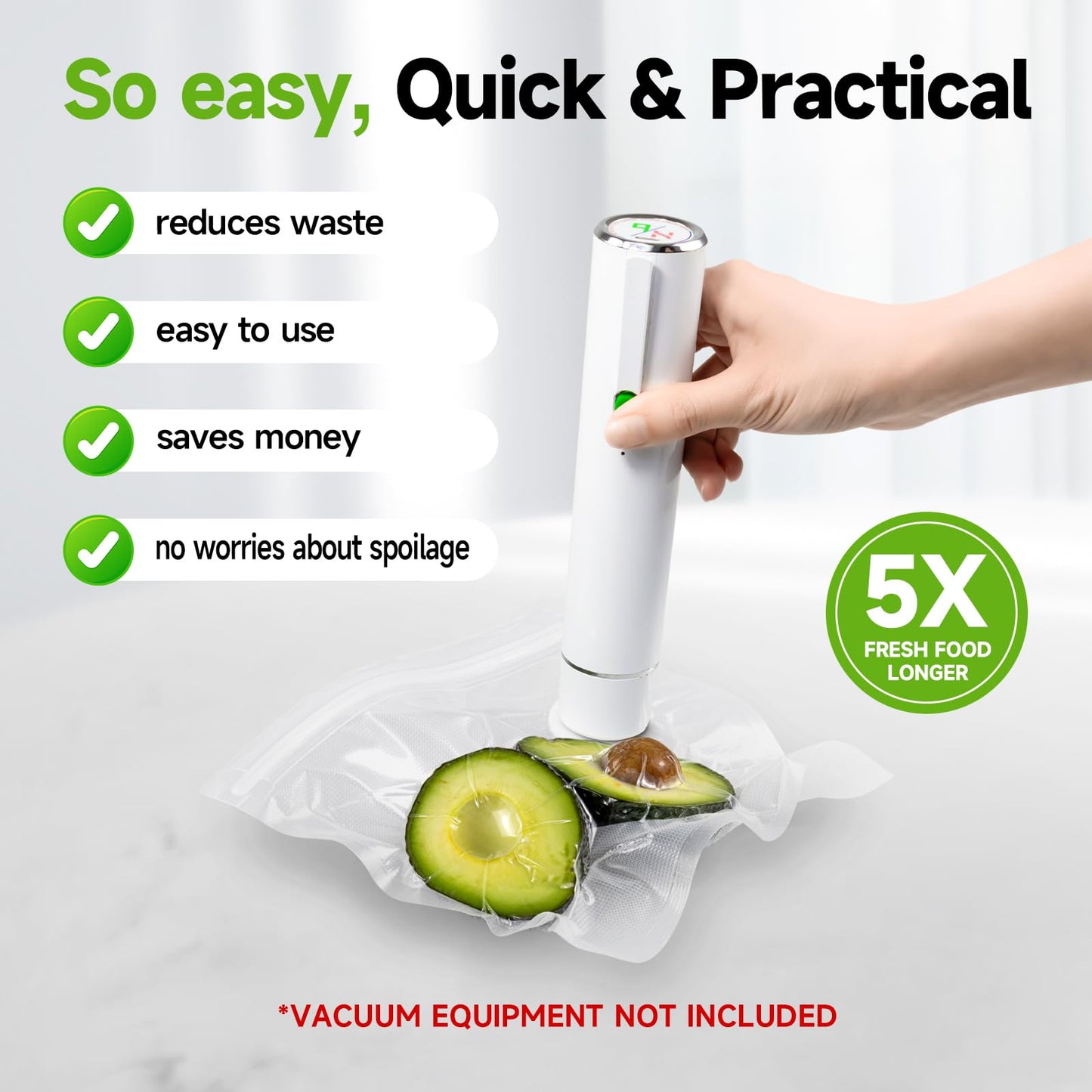 Vixino Vacuum Sealer Bags, 80 Reusable Vacuum Sealer Bags for Food, BPA-Free, Meal Prep and Sous Vide Cooking,Works for Handheld Sealer and Vac Sealer Machine with External Vacuum Systems