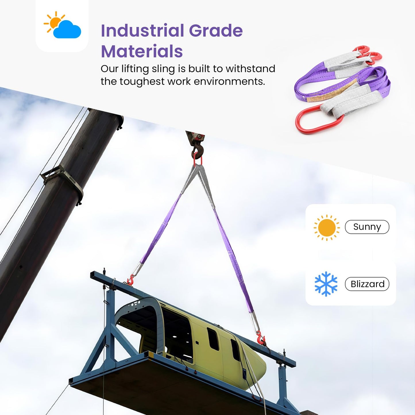 2 PCS Lifting Slings Straps with Hooks - 3.3 FT, 4409LB Pounds Capacity, Polyester Bridle Sling, Heavy Duty Two Leg Rigging Strap for Engines, Cranes, Hoists, Truck, Purple