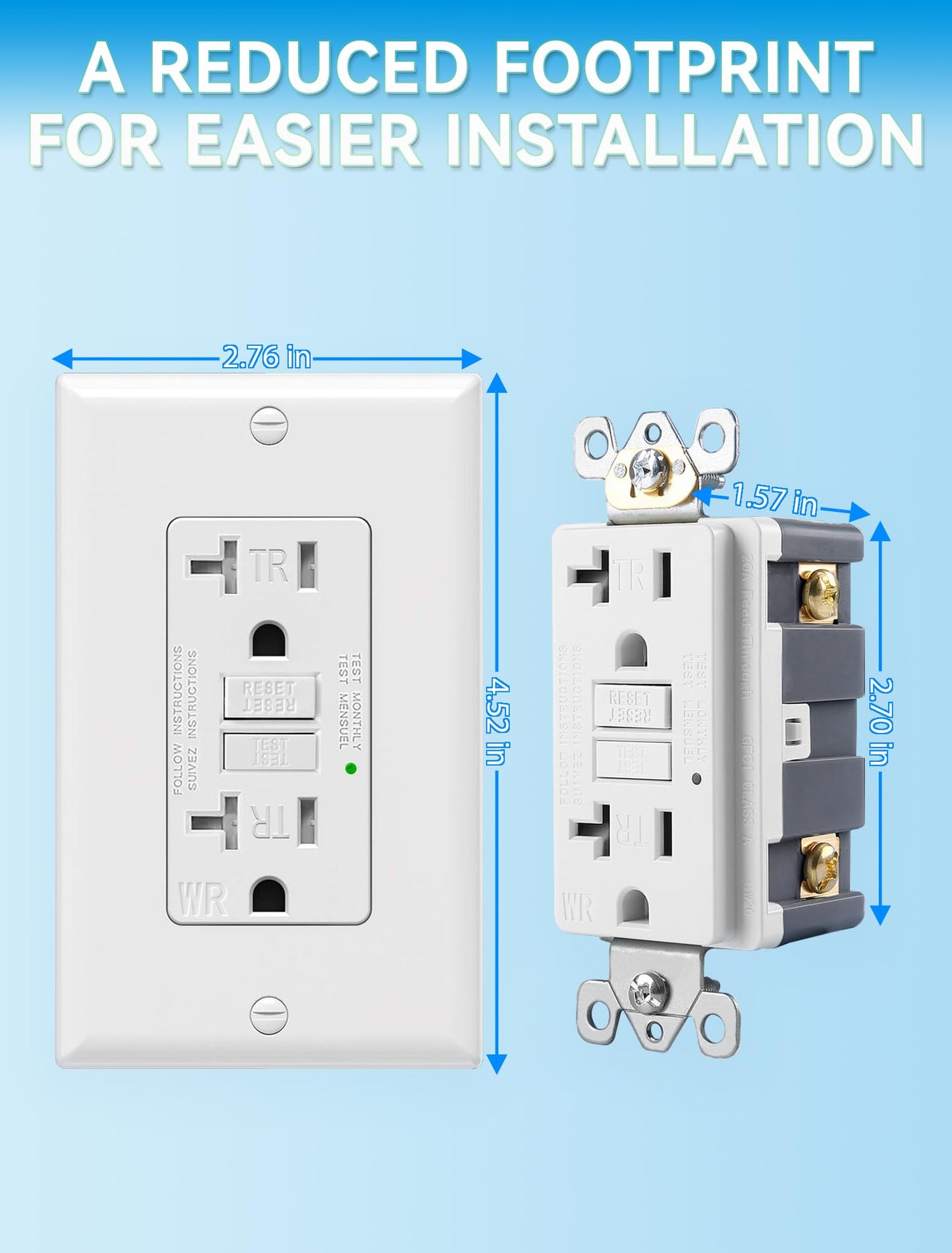 4-Pack 20 Amp GFI Electrical GFCI Outlet Self-Test Tamper Resistant (TR) Weather Resistant (WR) Ground Fault Receptacle with LED Indicator UL Listed Standard Wall Plate Included White