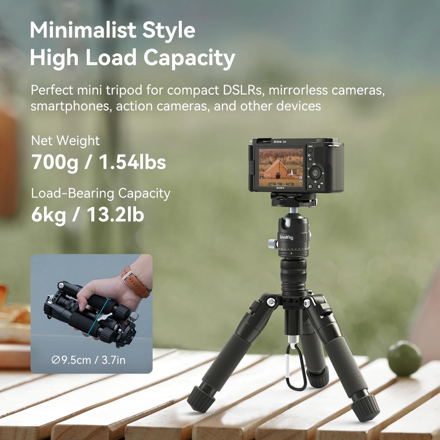 SmallRig VT-20 Aluminum Mini Tripod, 20" Desktop Tripod with 360° Ball Head, Compact Desktop Tripod for DSLR Camera Video Camcorder, Load up to 13lb/6kg-4289