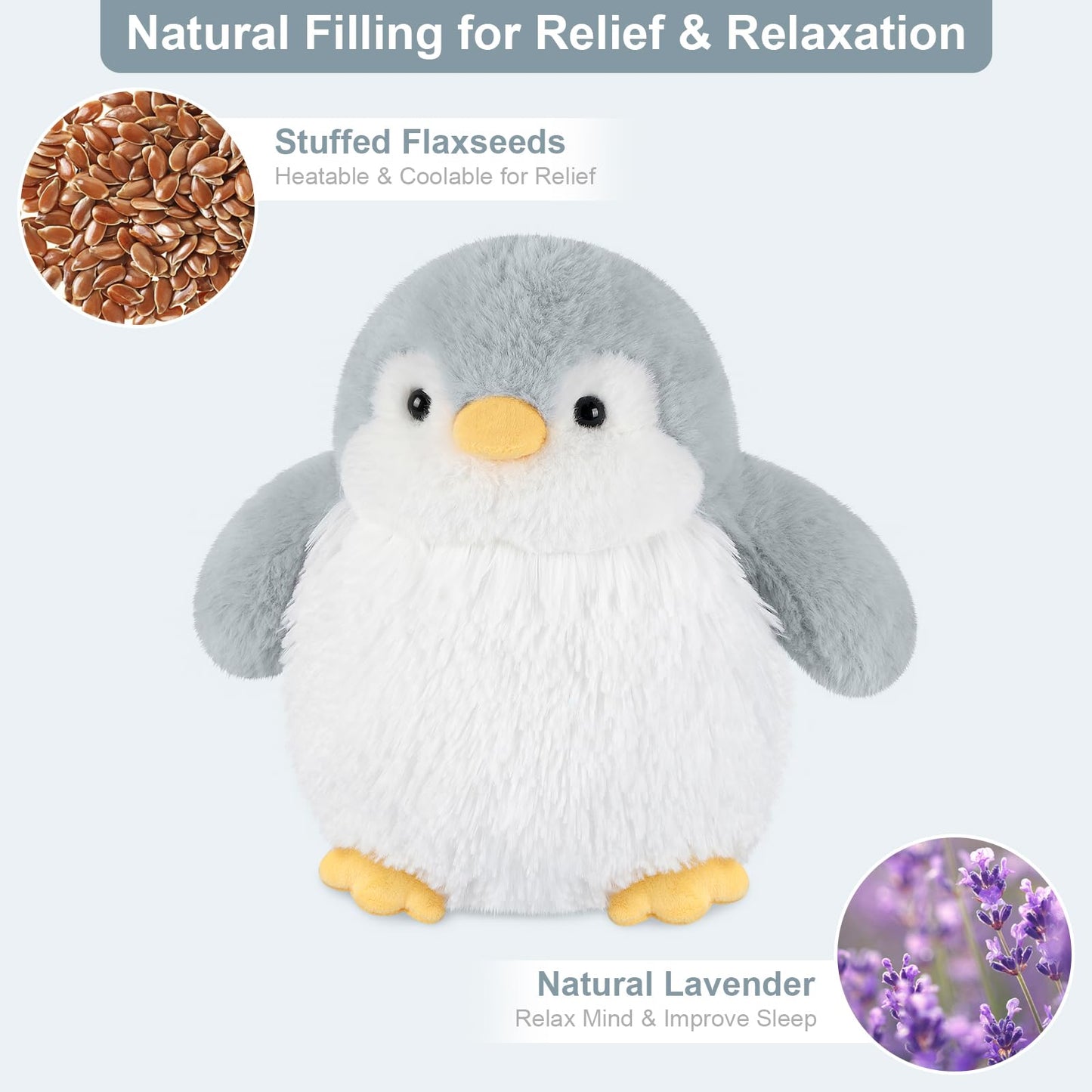 SuzziPals Heatable & Coolable Stuffed Penguin Plush, Microwavable Stuffed Animal Heating Pad for Cramps & Pain Relief, Cute Plushies Toys Penguin Stuffed Animal, Gifts for Girls & Boys