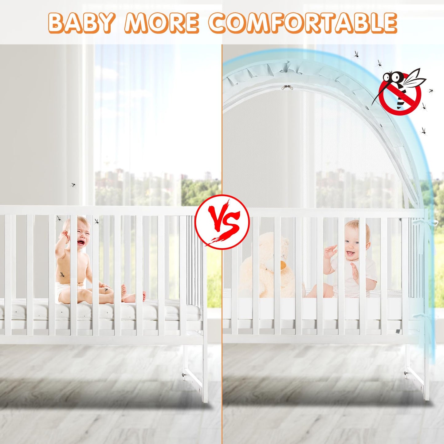 Crib Tent to Keep Baby from Climbing Out - Crib Net to Keep Baby in - Pop Up Breathable Cribs Cover - Canopy with Upgrade Strong Mesh and Durable Zipper (White, Lager)