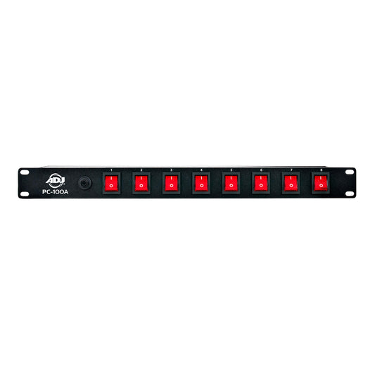 ADJ PC100A power strip single rack space unit with 8 on off lighted toggle switches and 15 amp breaker