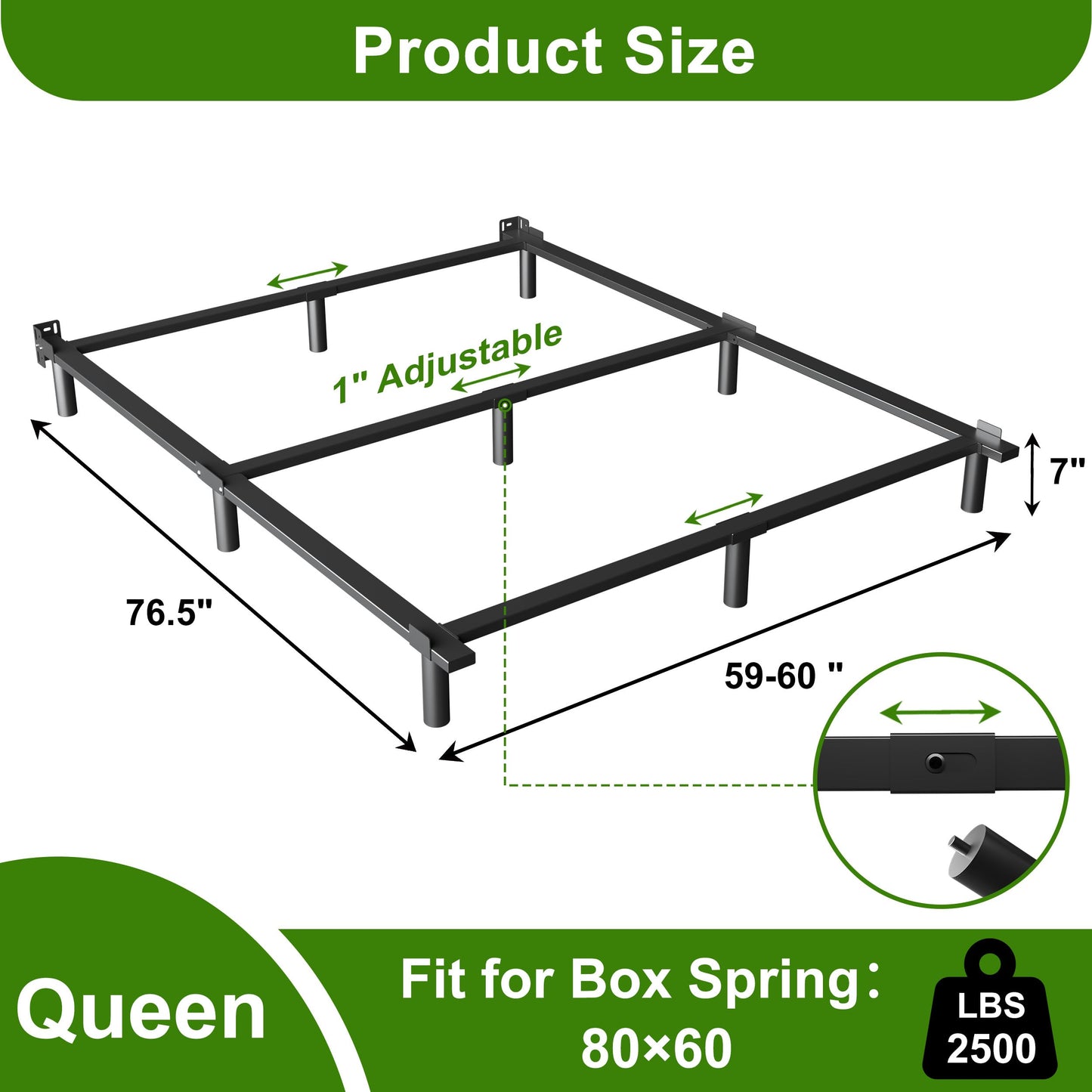 EMODA 7 Inch Queen Bed Frame for Box Spring and Mattress, 9 Legs Support Metal Bed Base, Tool-Free and Easy Assembly, Black