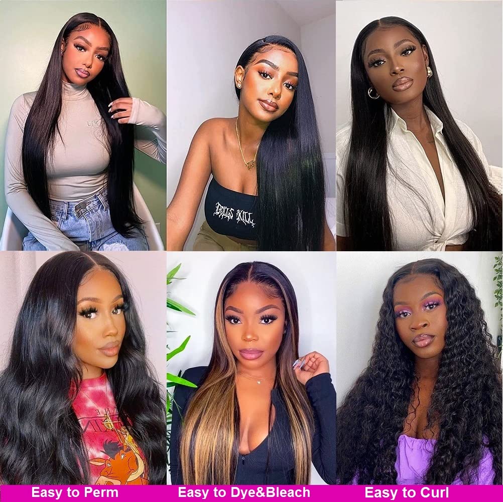 10A Brazilian Straight Human Hair 3 Bundles with Closure 10 12 14+10 Inch 100% Unprocessed Straight Virgin Hair Weave Bundles Human Hair with 4x4 HD Lace Closure