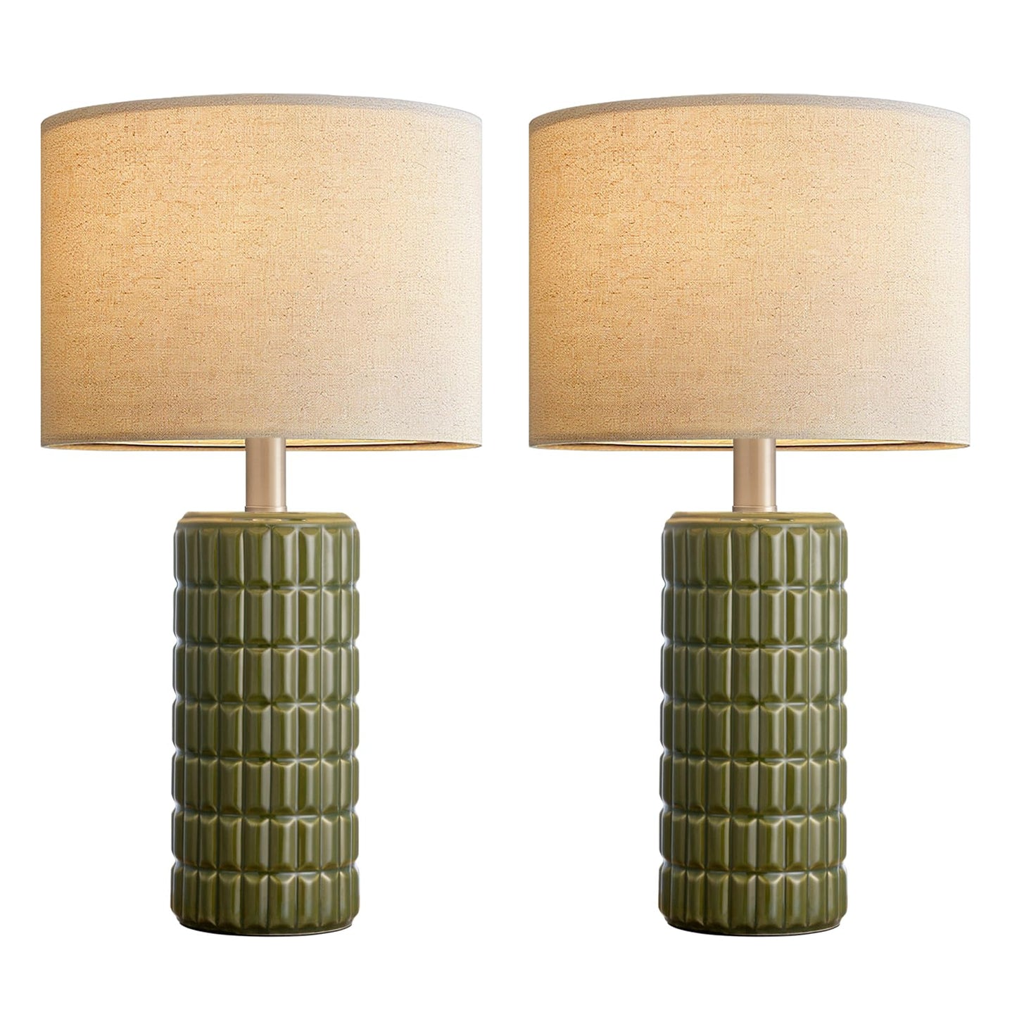 23" Modern Ceramic Table Lamps Set of 2 - Table Lamps for Living room, Farmhouse Bedside Night Stands Lamp for Bedroom, White Boho Nightstand Lamps Set of 2, Desk Lamp for End Table Home Decor(Green)