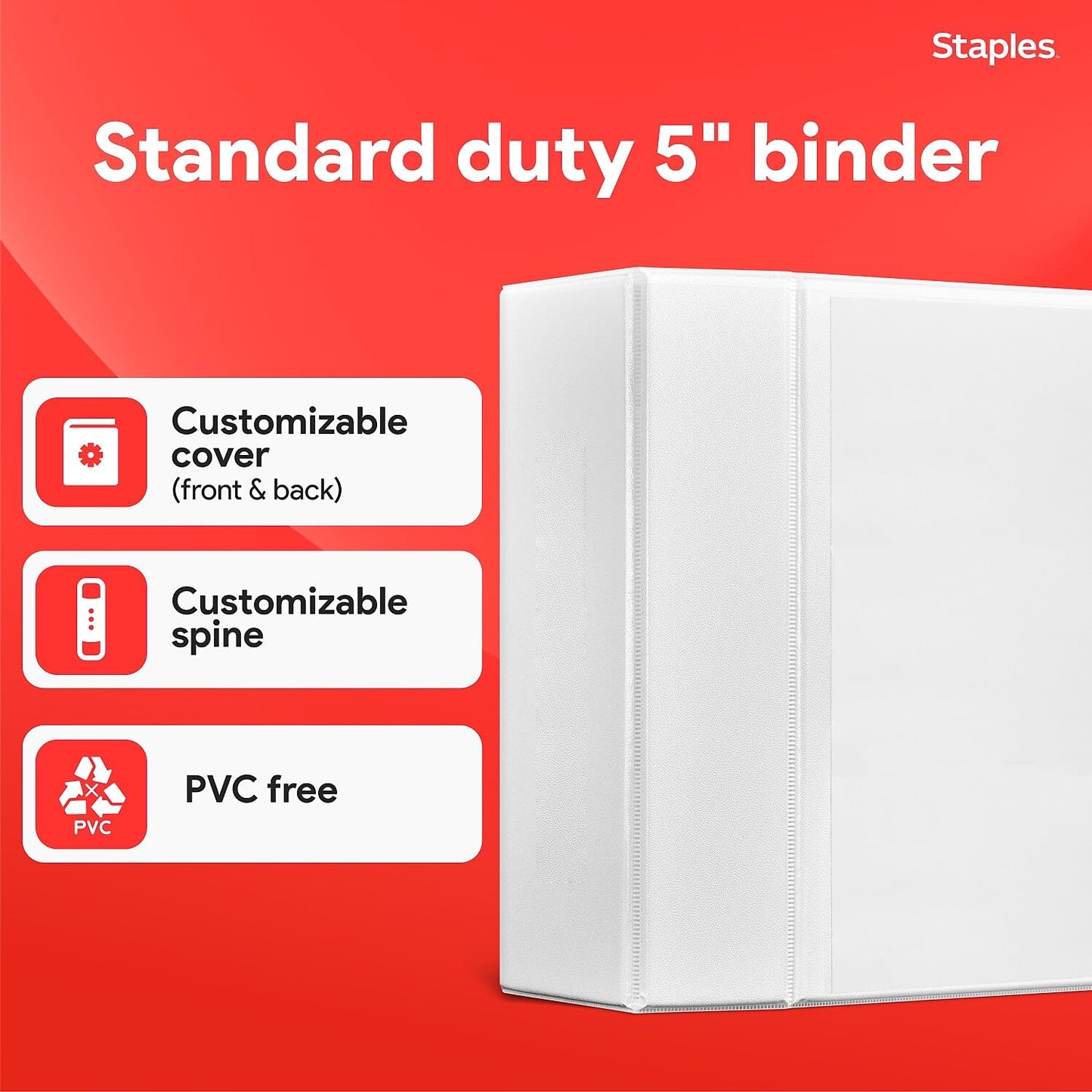 Staples Standard 5-Inch D-Ring View Binder, High Capacity Holds Up to 1,050 Sheets, White, for Presentations & Archiving