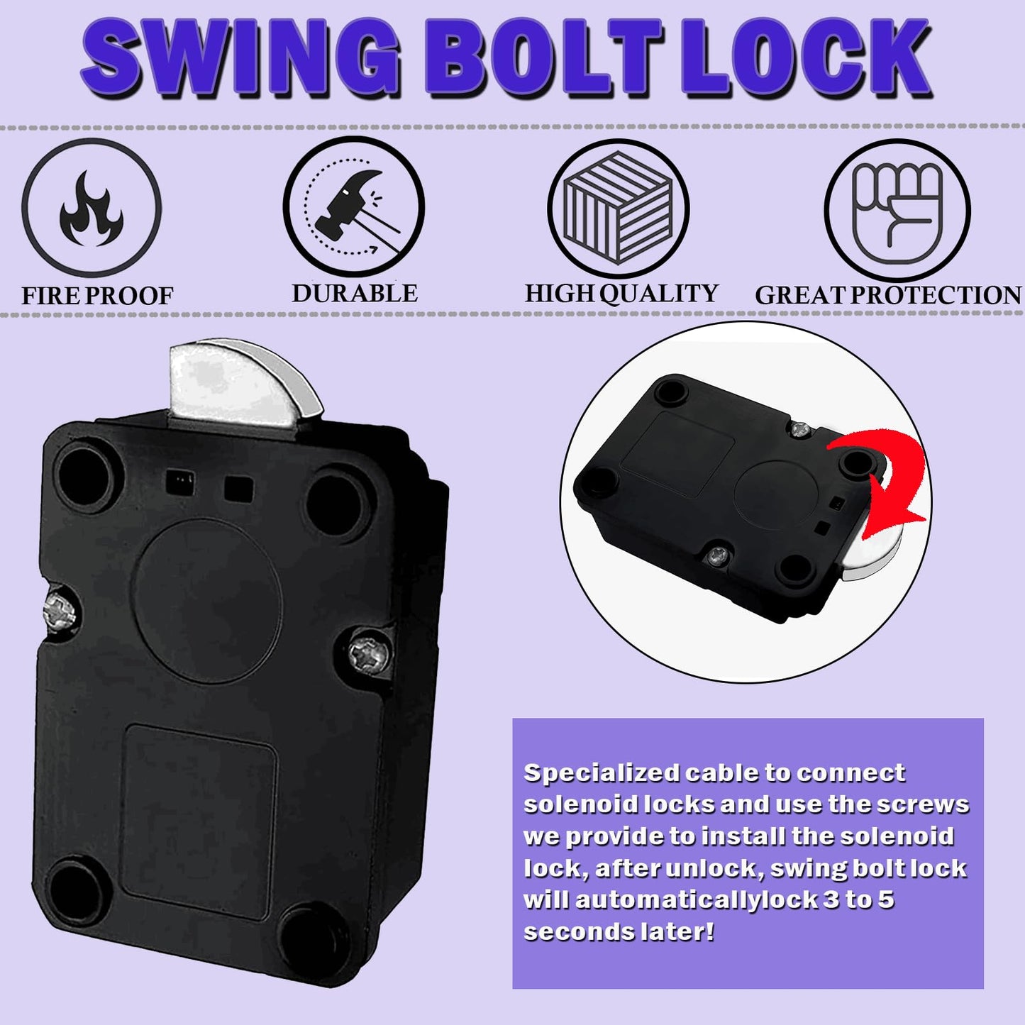 Fireproof Gun Safe Lock Replacement with Swing Bolt Lock, 5 User Code and 1 Master Code Chrome Electronic Digital Keypad Electronic Safe Lock for Safe Box Lock