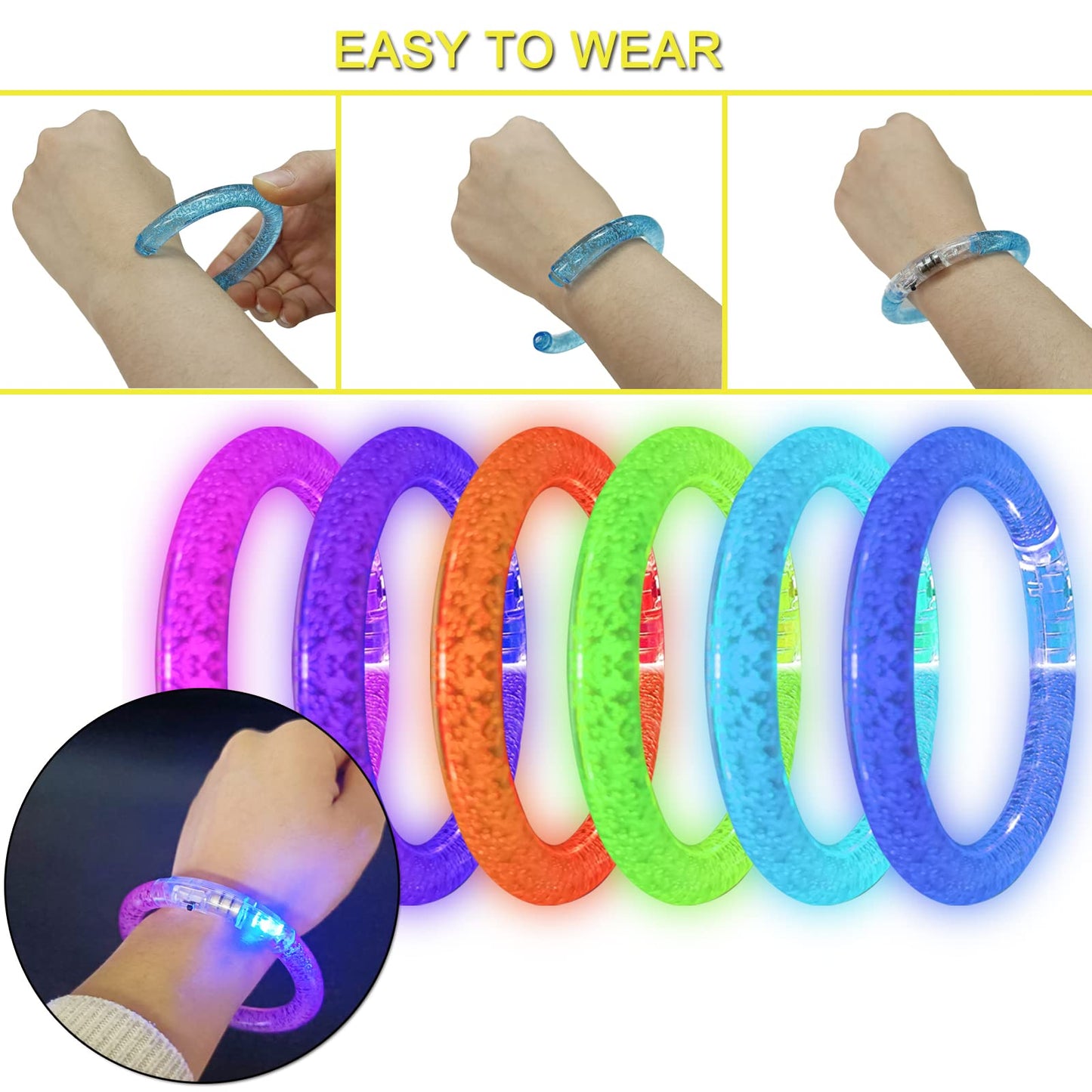 BATWEET 60 Pcs Glow In The Dark Bracelets, 6 Colors LED Bracelets Bulk Party Supplies for Kids and Adults, Glow Neon Party Favors Toys for Carnival Halloween Christmas Birthday Wedding