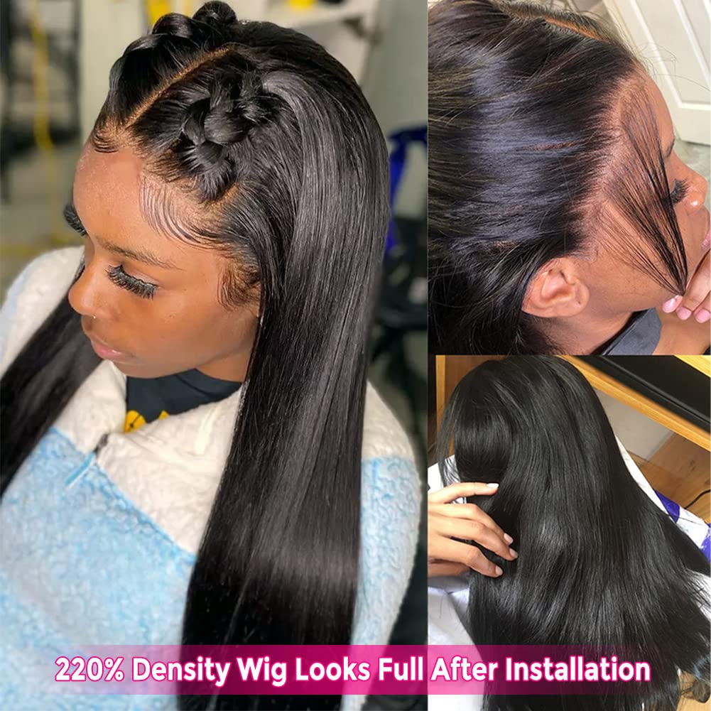 Subella 13x5 HD Lace Front Wigs Human Hair Pre Plucked Hairline with Baby Hair 220% Density 12A Transparent Straight Human Hair Wigs for Black Women (22inch)