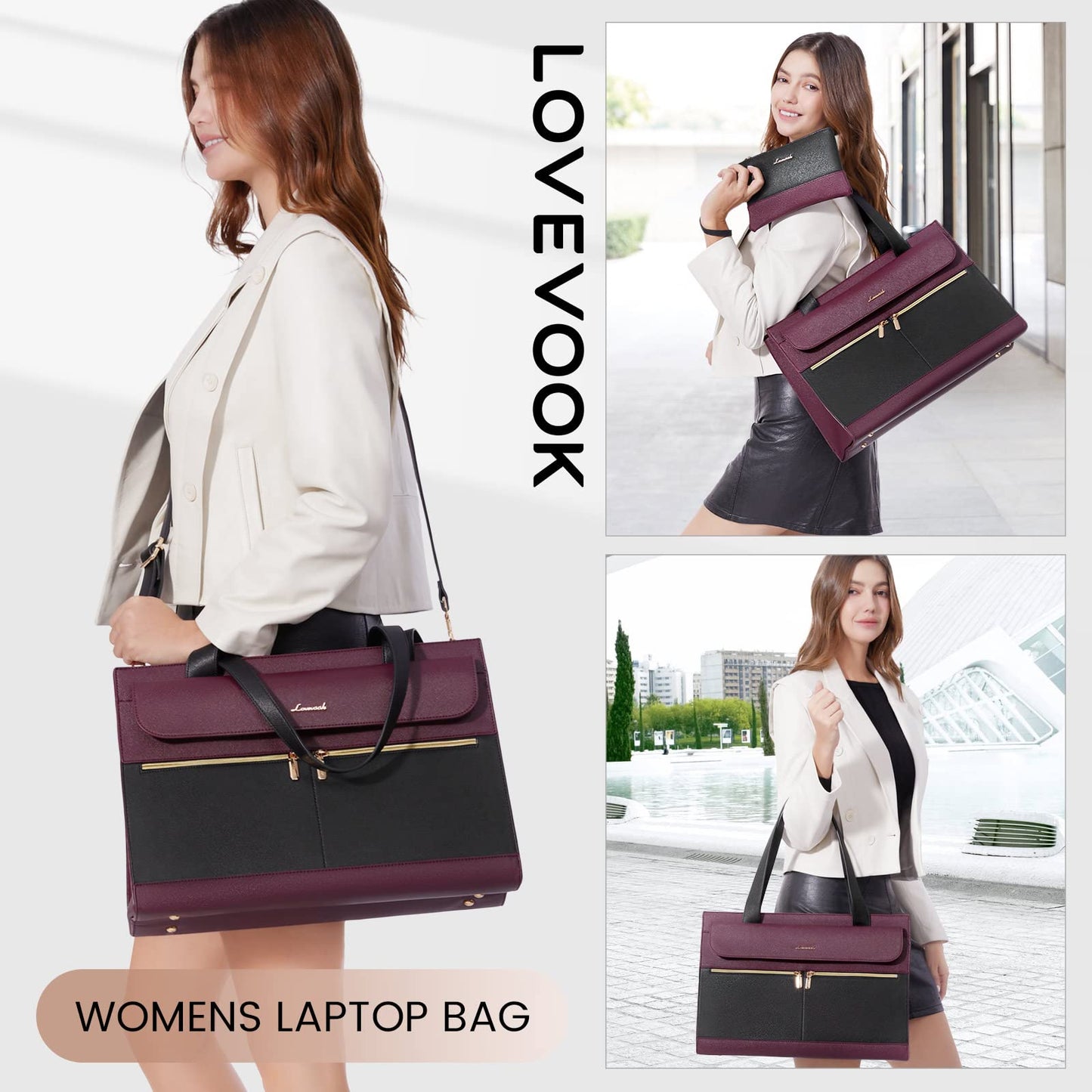 LOVEVOOK Laptop Bag for Women 15.6 Inch Laptop Tote Work Bag Professional Leather Computer Briefcase Waterproof Business Teacher Office Bag Handbag