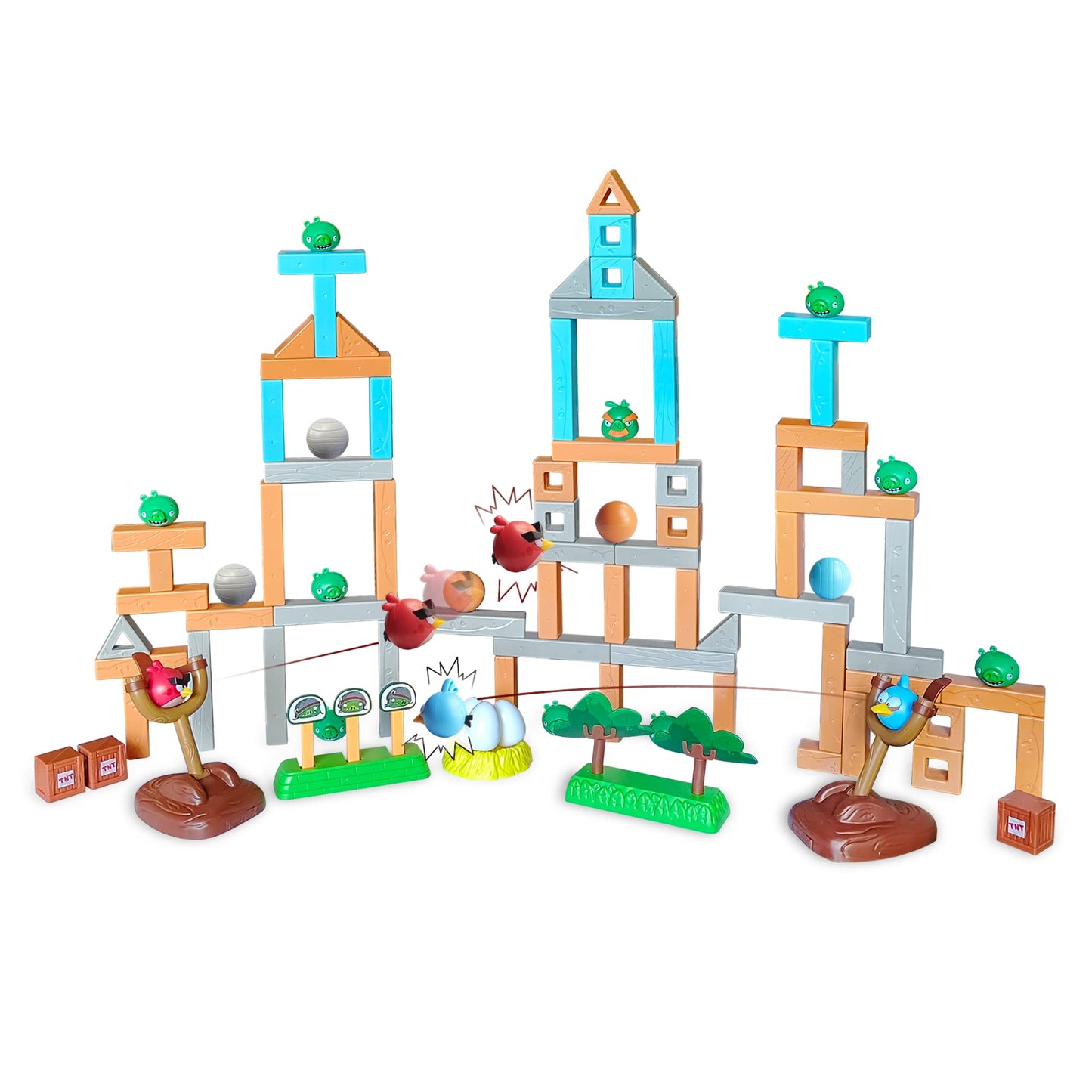 ROLOSO Newly Licensed Angry Birds Toys Playsets Build N’ Launch Construction Brick Assembly Building Blocks Sets Pig City Strike 2 Takedown Space Planet Game Catapult Slingshot Gift Box 97pcs