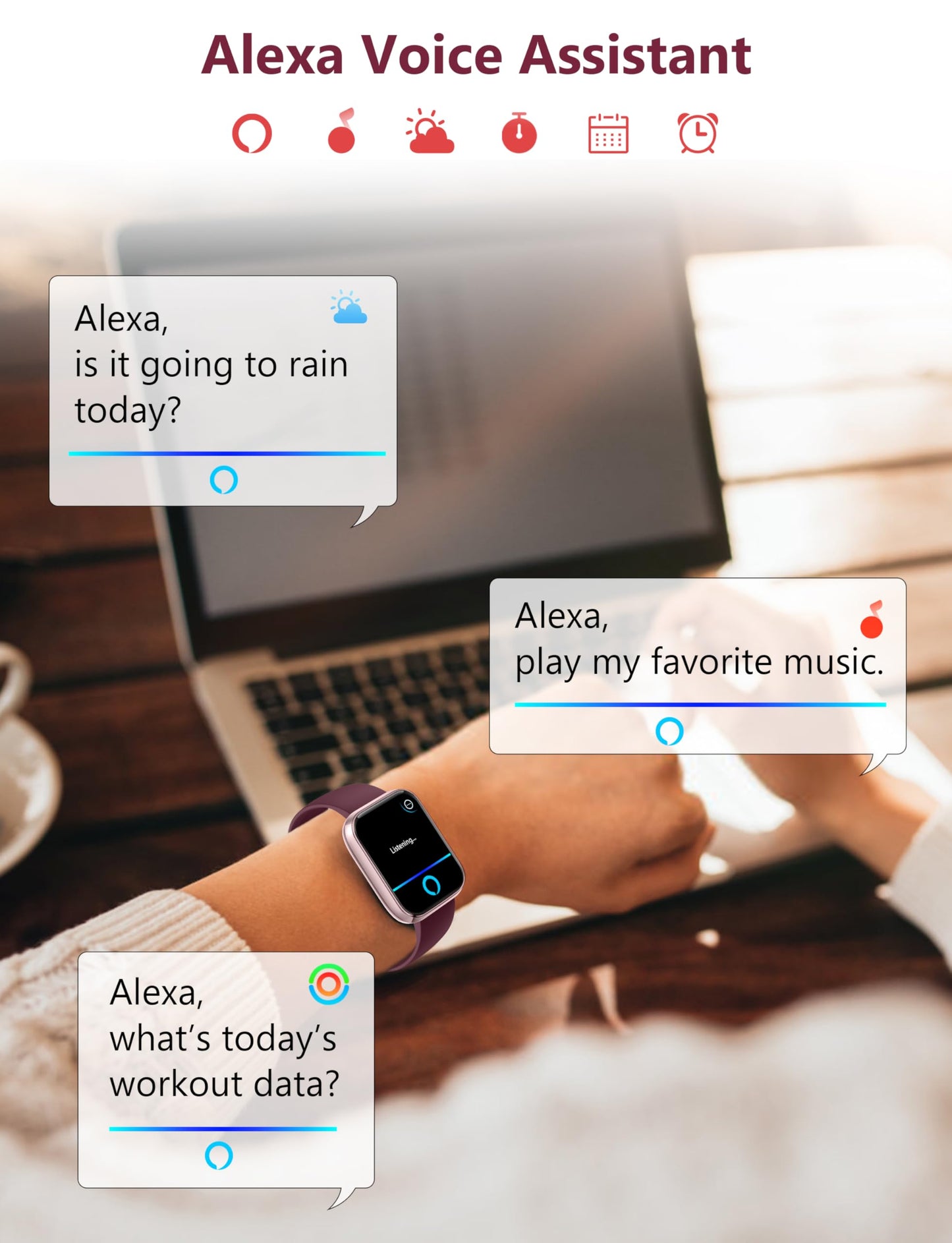 Smart Watch, 1.83'' Smartwatch Women Men Answer Make Calls, Alexa Fitness Watch, IP68 Waterproof Fitness Tracker Watch, Heart Rate Monitor, 100+ Sports Pedometer Watch, Timer for android & iOS Phone