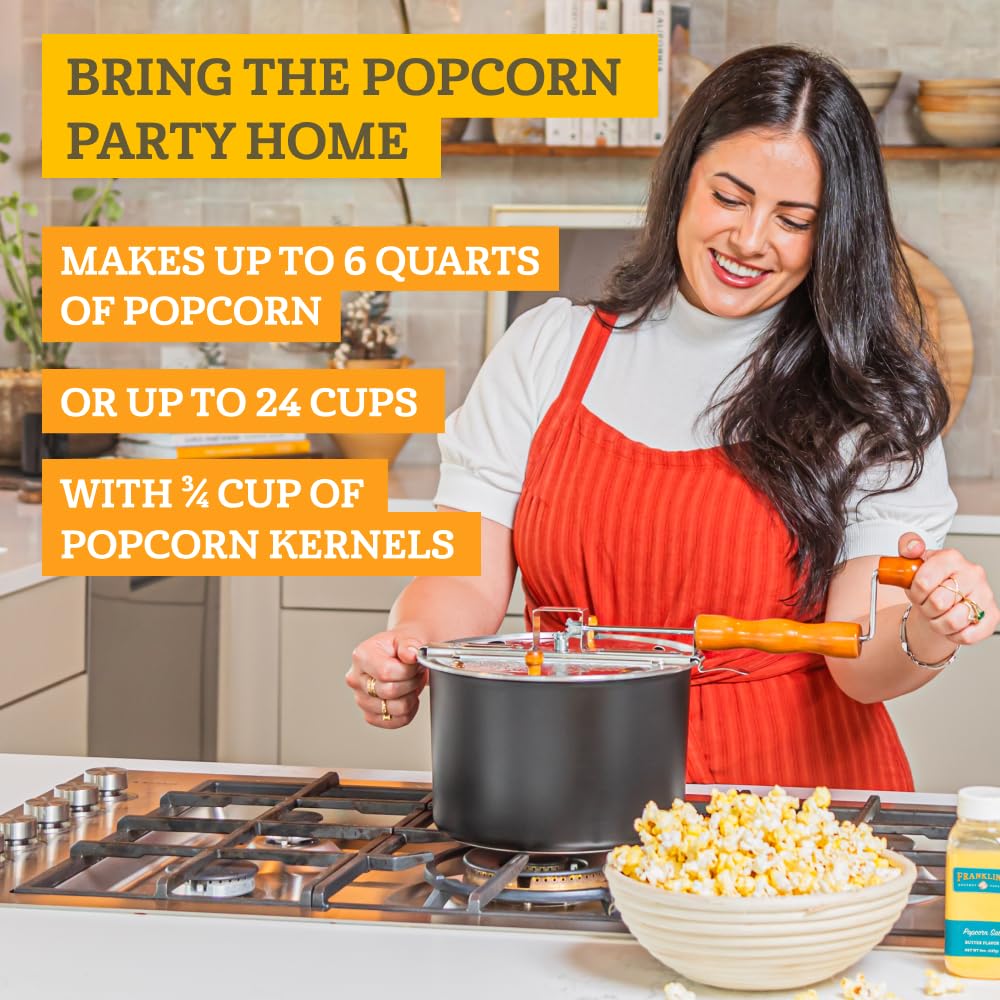 Franklin's Gourmet Popcorn Popper - 6 Quarts Original Stovepop Popcorn Maker - Delicious & Healthy Movie Theater Popcorn - Homemade Popcorn Machine Just Like the Movies