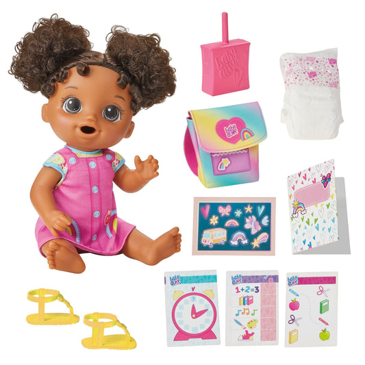 Baby Alive Time for School Baby Doll Set, Back to School Toys for 3 Year Old Girls & Boys & Up, 12 Inch Baby Doll, Black Hair (Amazon Exclusive)