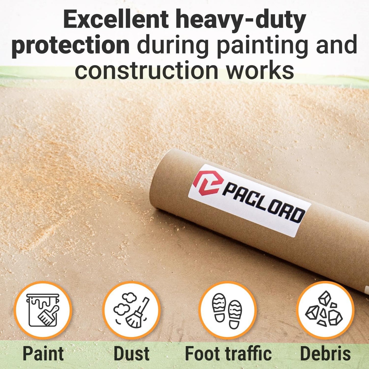 Floor Protection Paper 24" x 166 ft - USA-Made Brown Rosin Paper Roll, 7 Mil Heavy-Duty Builders Paper for Painting, Construction, Hardwood Floor Cover - Protection from Paint, Dust, Foot Traffic