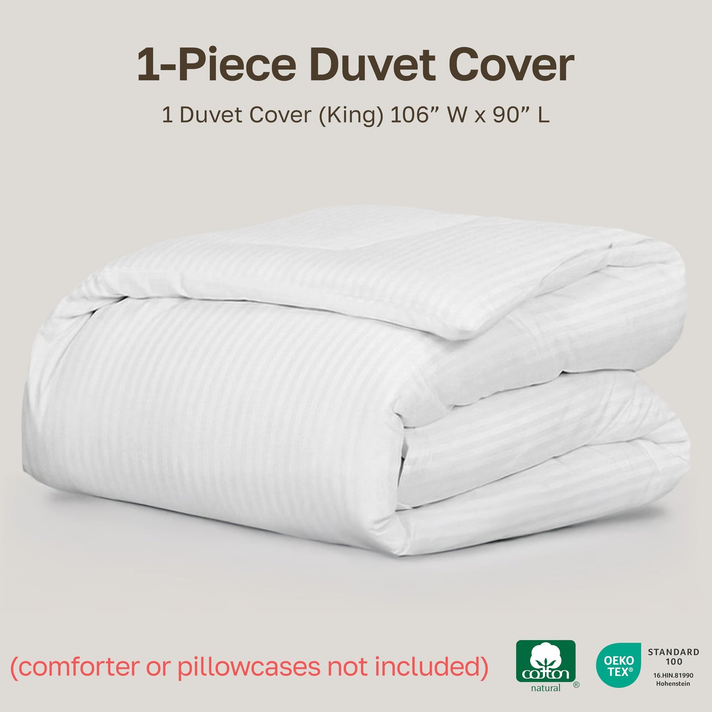 California Design Den Striped White Duvet Cover King Size Only - Premium 400 Thread Count, 100% Cotton Sateen, Button Closure & Corner Ties - White