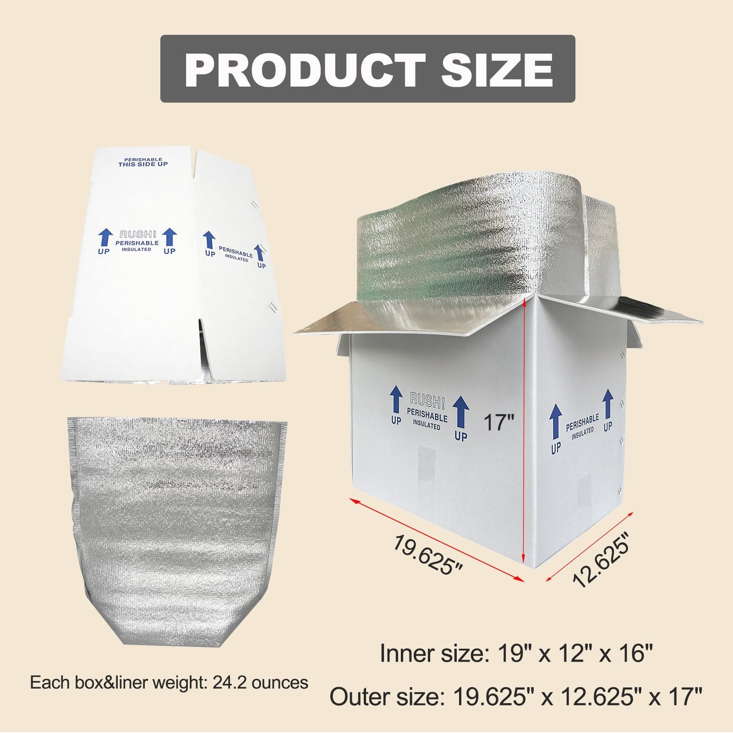 19x12x16" Insulated Shipping Box, Perishable Cooler for Frozen Food Styrofoam Boxes for Cold Shipping Perishables Packaging Insulated Carton with Aluminum Foil Liner Bag, 4 Pack