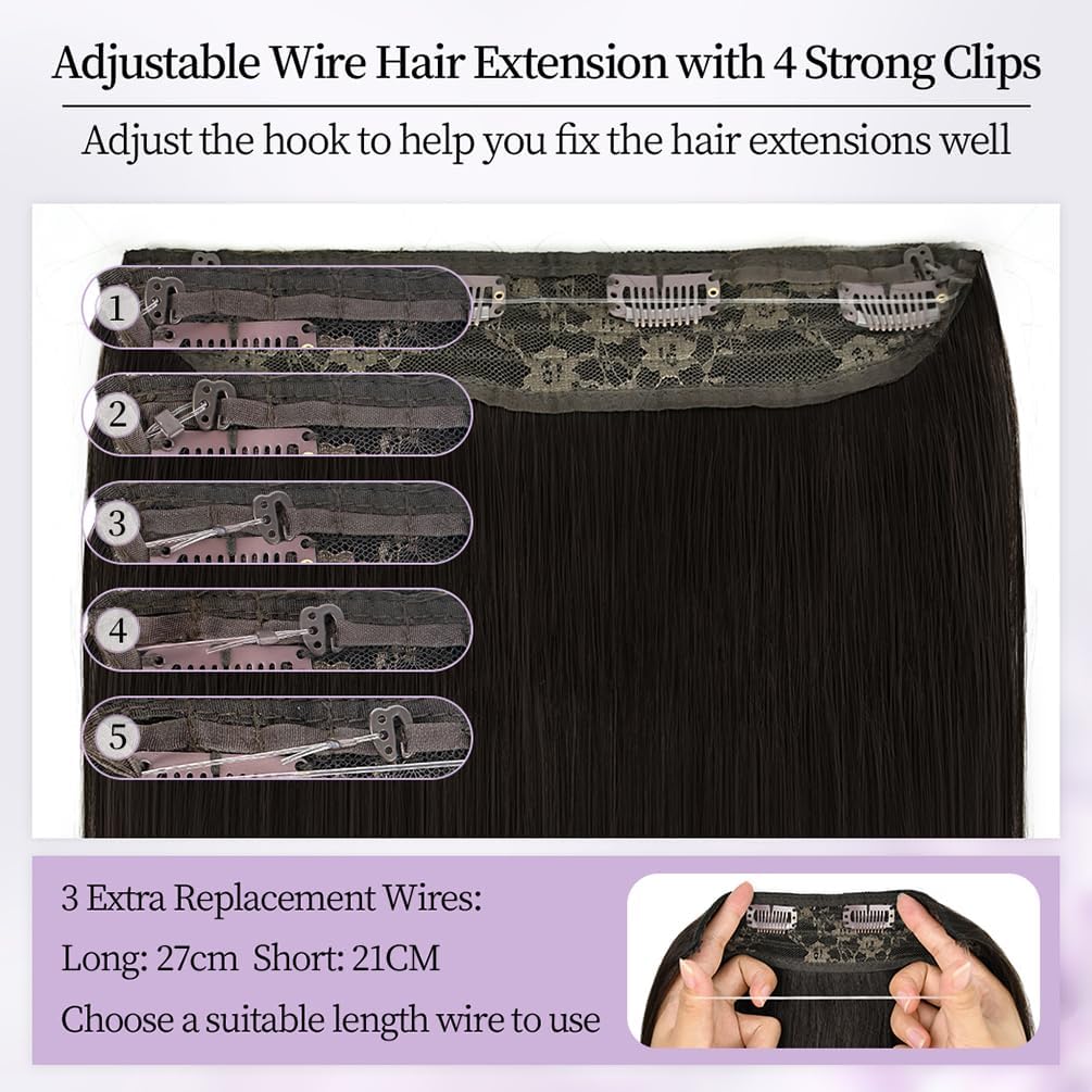 Invisible Wire Hair Extensions Real Human Hair, 14 Inch 75G Brown mixed Blonde Remy Human Hair Extensions with 4 Clips, Long Straight Thick Layered Transparent Hairpiece for Women