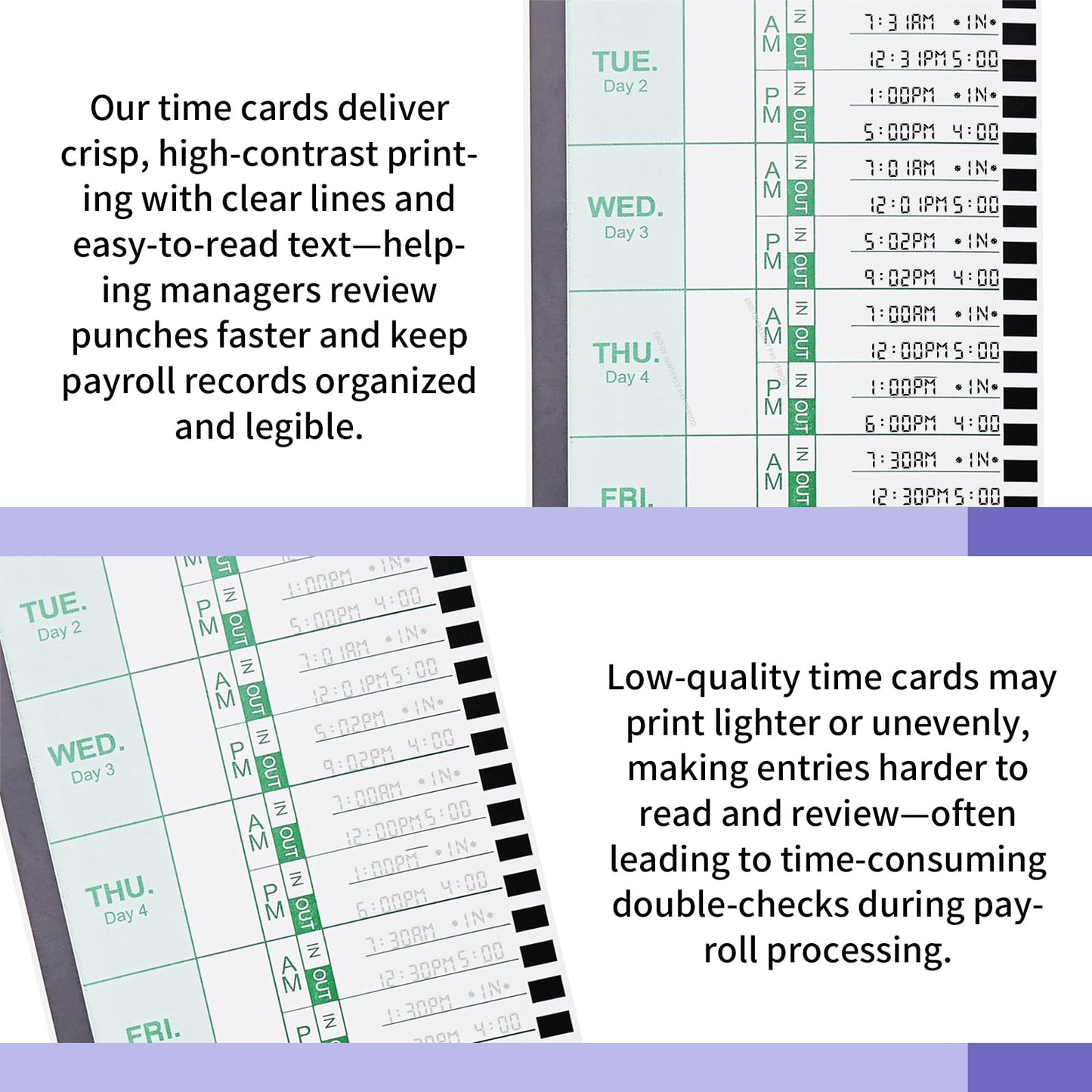 600 E8 Weekly Thermal Time Cards for Employees – Compatible with Lathem 2100HD & 800P Time Clocks – Time Card Pack, Single-Sided with Named Days (600-piece Pack)