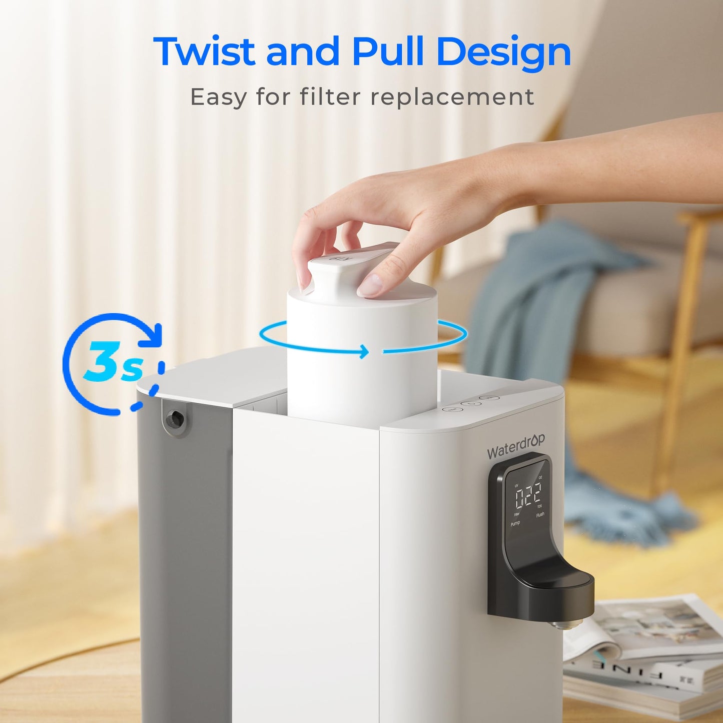 Waterdrop WD-K19RF Filter, Replacement for WD-K19-S and WD-K19-H Countertop Reverse Osmosis System, 12-month Lifetime