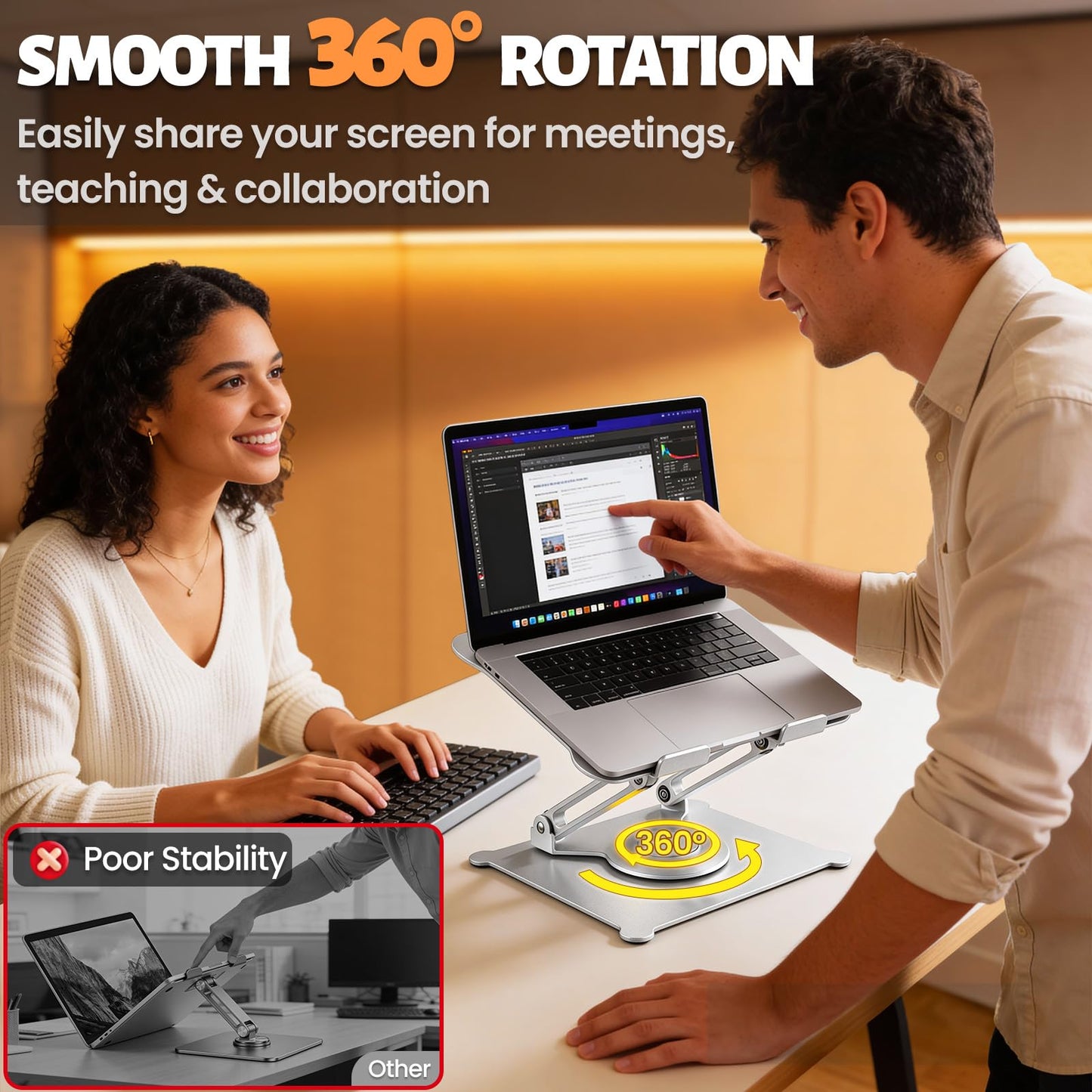 Urmust Adjustable Laptop Stand for Desk, 360 Rotating Base, Ergonomic Computer Stand, Compatible with MacBook Air Pro, Dell, HP, for Office Home