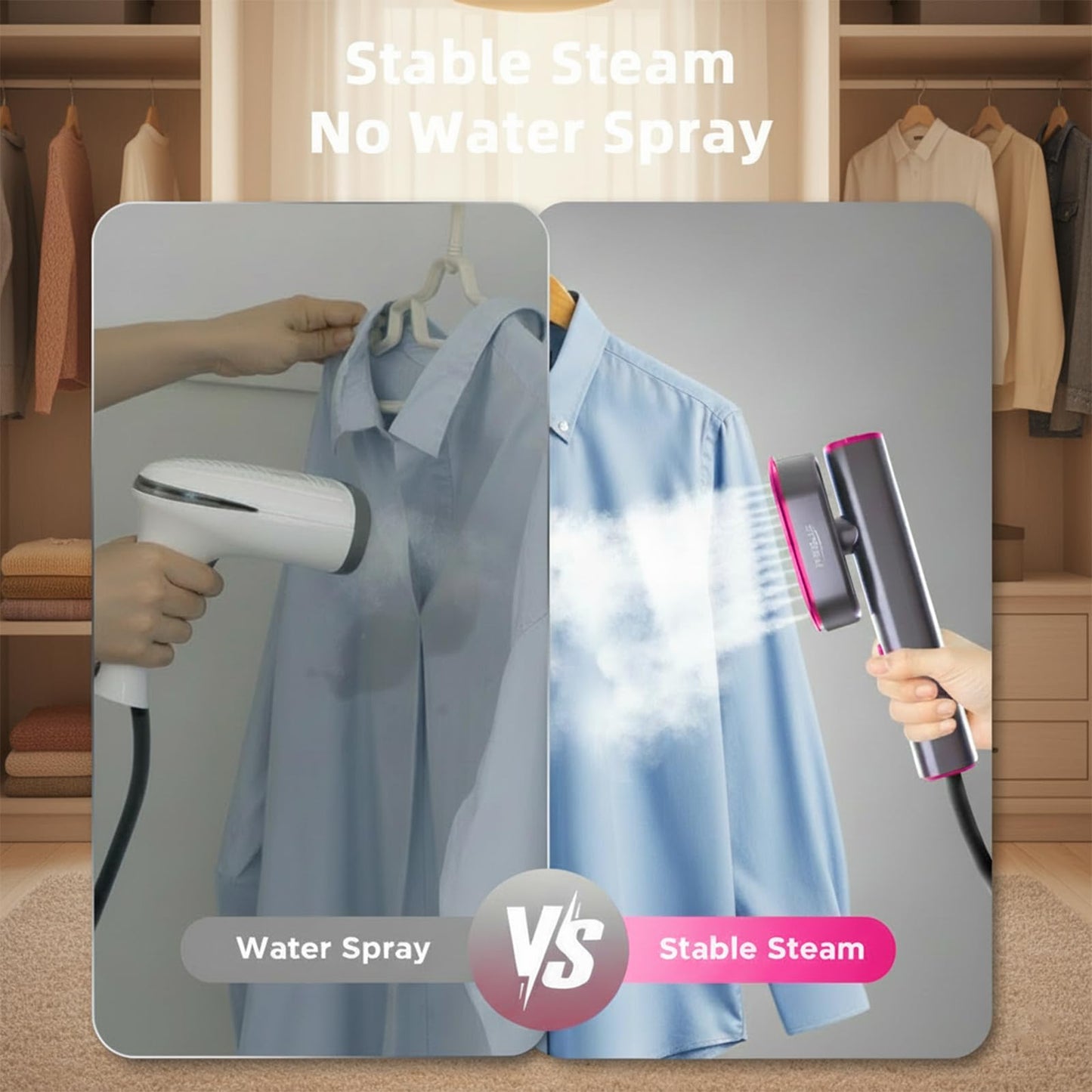 ELORTI Portable Steamer for Clothes, Mini Travel Handheld Steamer 2 in 1-1200W Steam 10S, 90 Rotatable Handle, Foldable Lightweight Garment Steamer for Business Trip Vacation Cruise