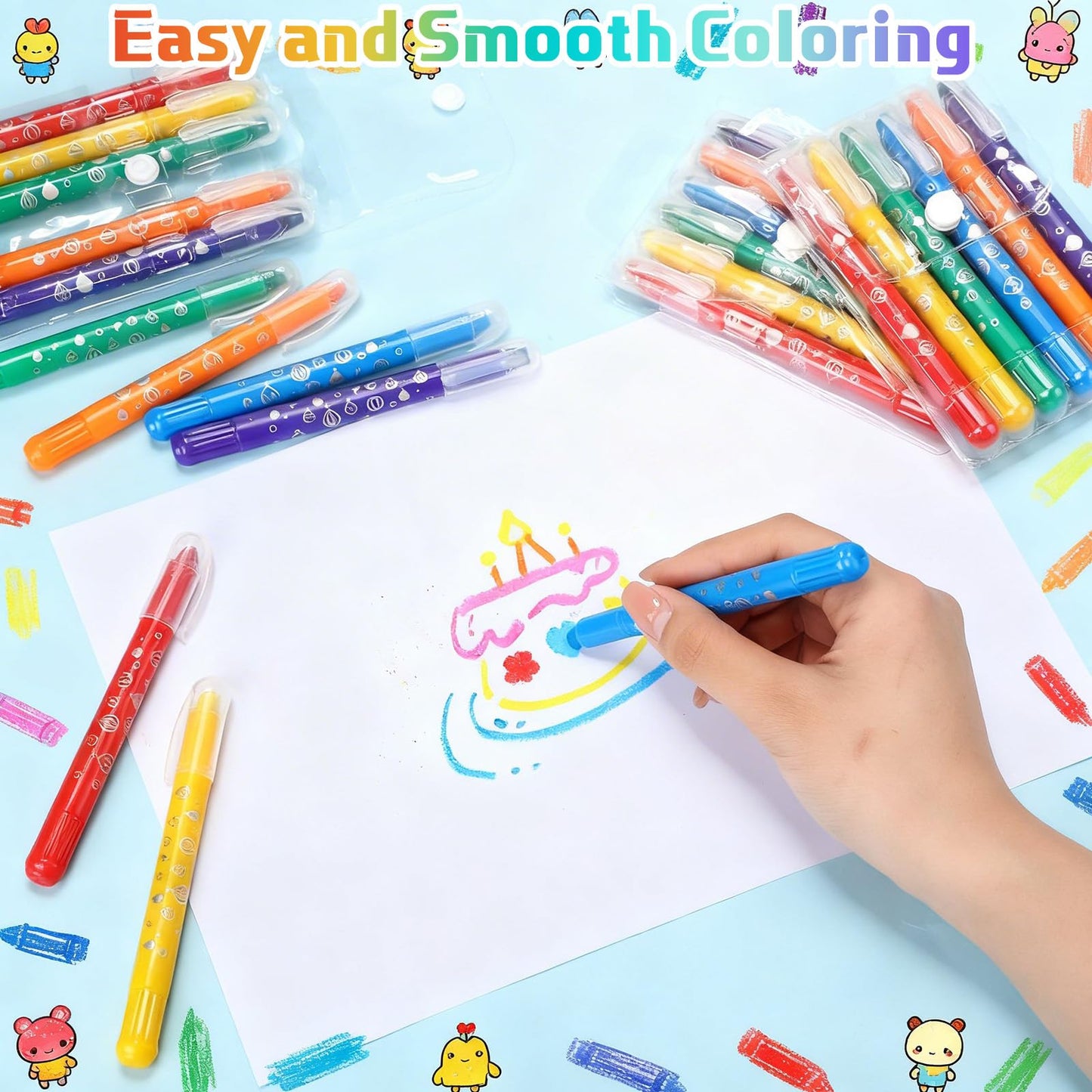 Lewtemi 120 Pcs Gel Crayons 6 Watercolor Rainbow Crayons Twistable Art Drawing Painting Supplies for Paper, Glass, Mirrors and Windows