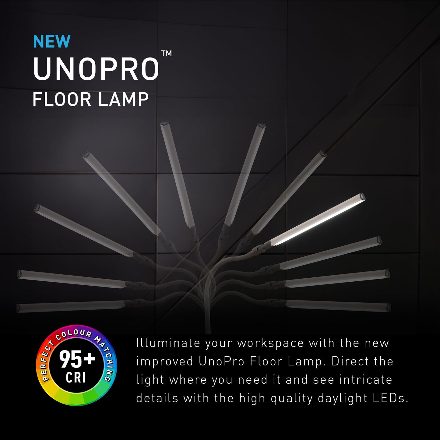 daylight Company Uno Pro Floor lamp, Standing Lamp for Living Room, Bedroom, Salon, Office, Touch Control, Flexible Arm, Sleek Design, White
