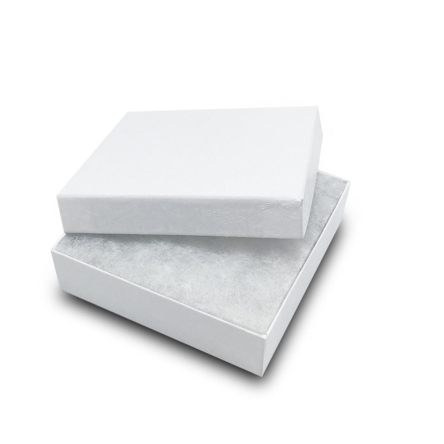 TheDisplayGuys - 100-Pack #33 Cotton Filled Cardboard Paper Jewelry Boxes Gift Case - White Swirl (3.5" x 3.5" x 1.0") - for Shipping or Storage