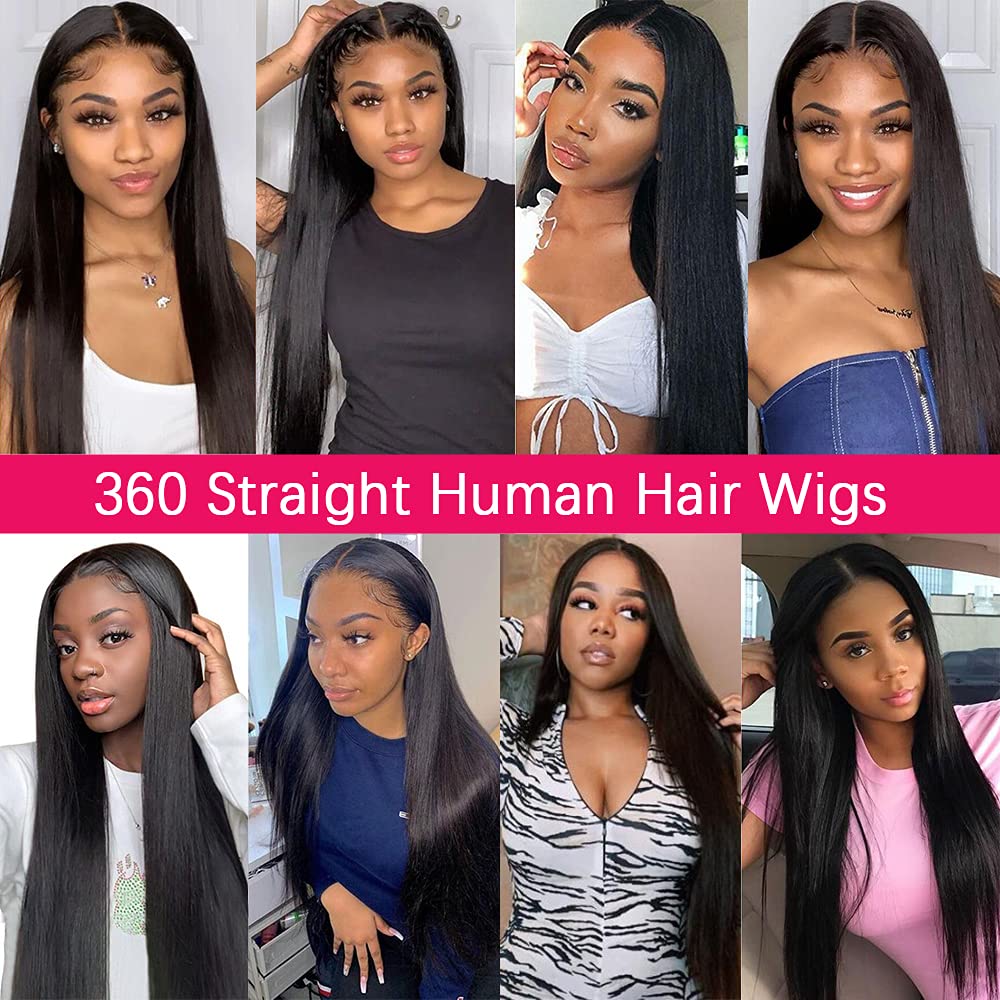 sdamey 360 Straight Lace Front Wigs Human Hair HD Transparant Full Lace Human Hair Wigs For Women 200 Density Wigs Human Hair Pre Plucked With Baby Hair 12A Brazilian Virgin Hair Natural Color 18inch