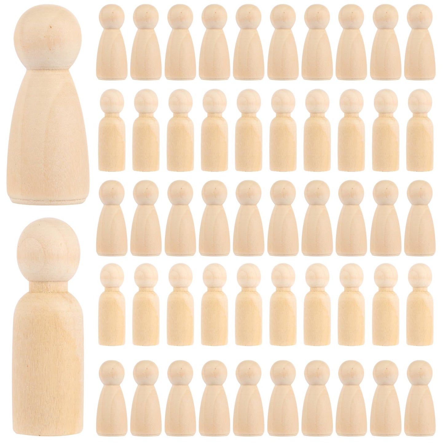 ABuff 100 Pack Unfinished Wooden Peg Dolls, Peg People Doll Bodies, 2 Inch Wooden Figures Decorative Peg Doll People for Painting, Peg Game, Craft Art Projects and Decoration, 50 Mom & 50 Dad Set