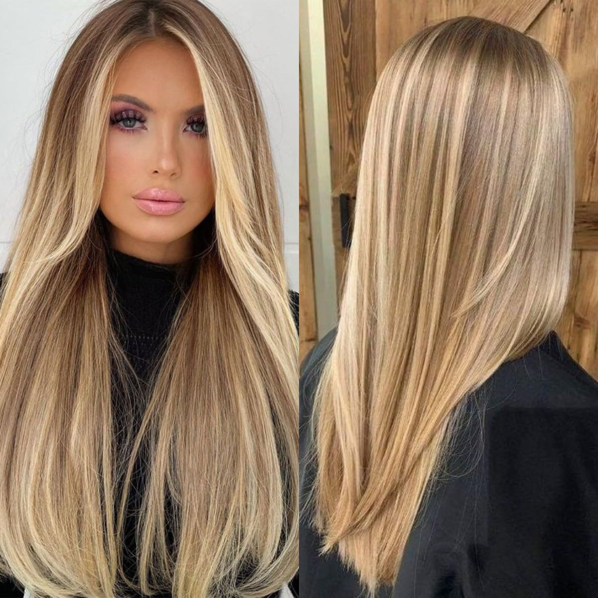 mytonecoo Highlight Brown Balayage Straight 13x6 Lace Front Wigs Glueless HD Synthetic Lace Front Wig for Women Natural Looking like Human Hair Pre Plucked Hairline 24inch