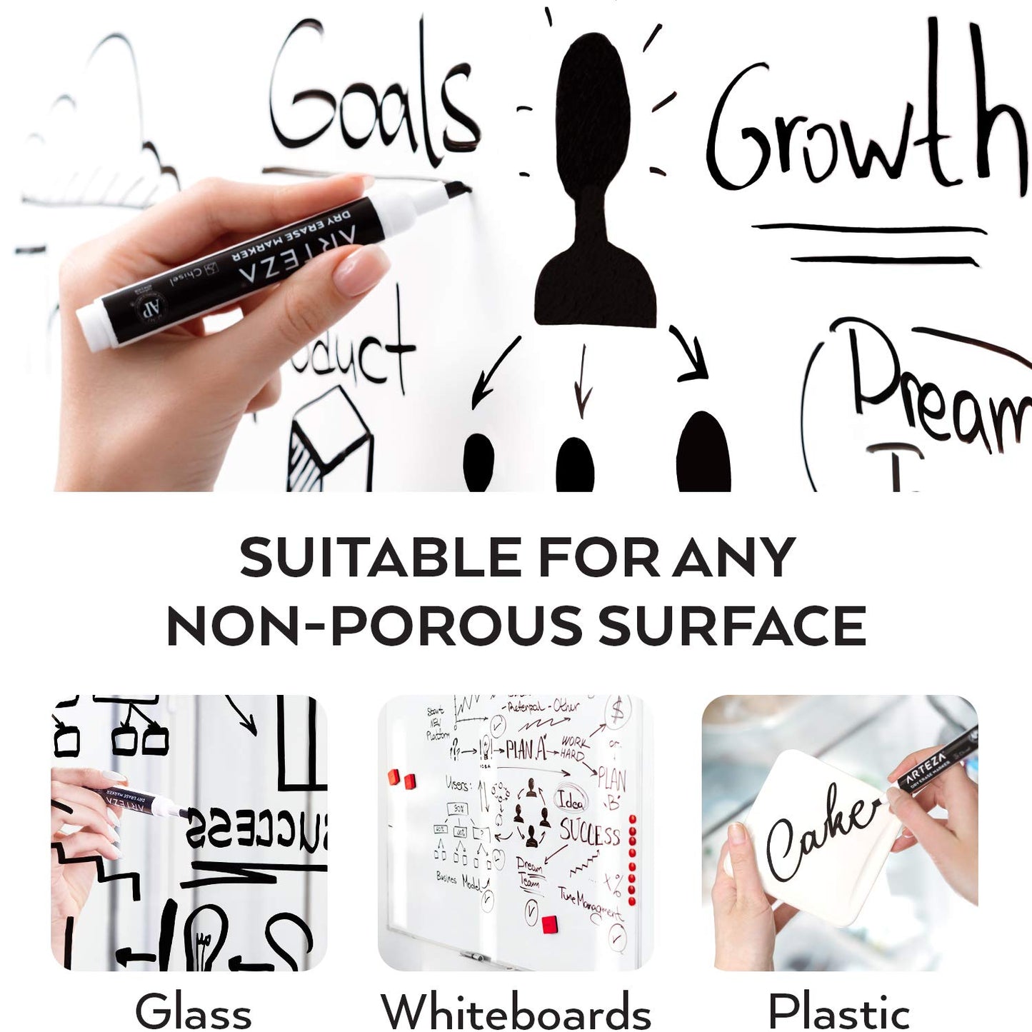 ARTEZA Black Dry Erase Markers, 52 Pack, Low-Odor Chisel Tip Whiteboard Markers, Bulk Black Markers for Whiteboards, Glass, Plastic, Offices, Meeting Rooms, and Planning Boards