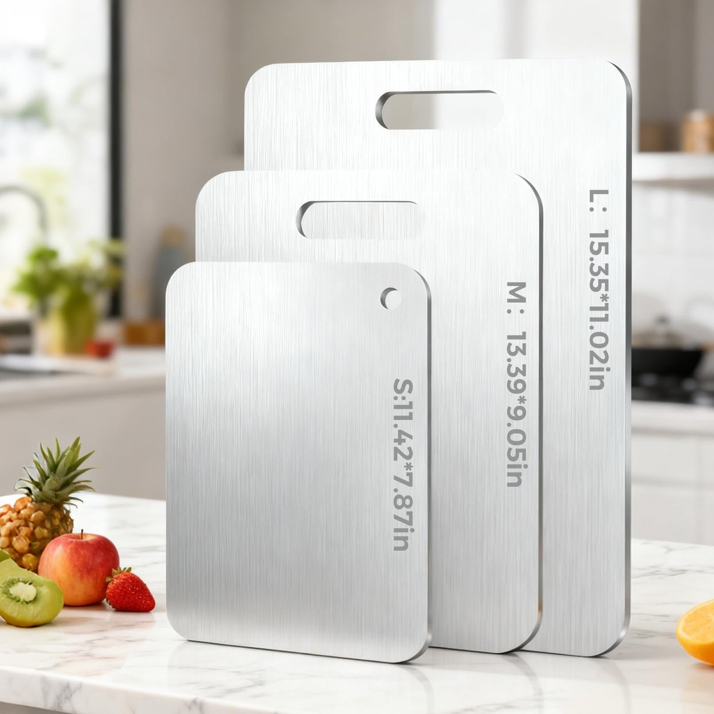 Katori Titanium Cutting Board, 100% Pure Titanium Cutting Boards for Kitchen, Double-side Available Cutting Board for Vegetables, Meat, Fruits, Easy to Store and Clean (M+L)
