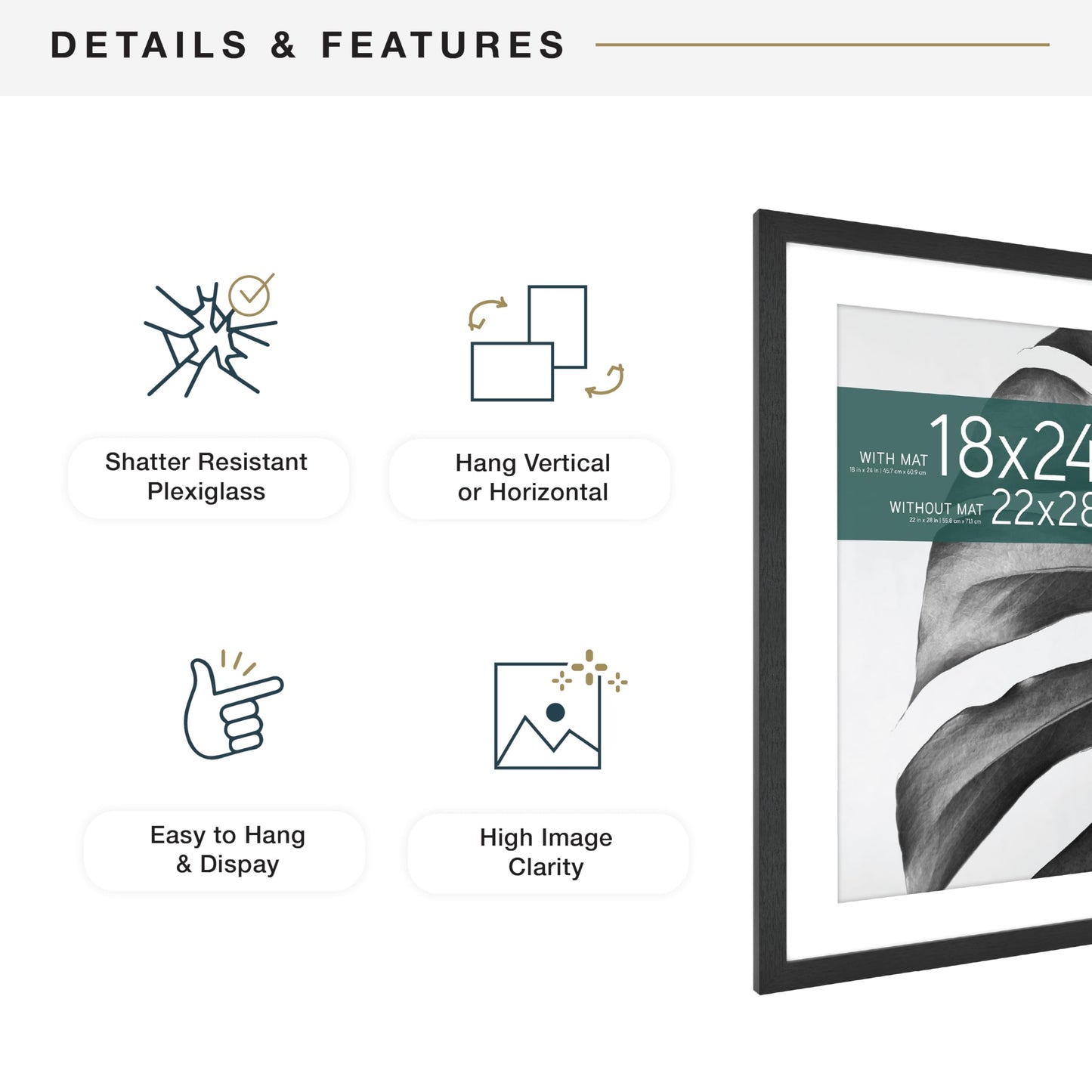 MCS Studio Gallery 22x28 Matted Poster Frame with 18x24 Picture Display, Black Woodgrain Engineered Wood Vertical & Horizontal Wall Hanging Large Picture Frame for Photos, Posters & Art Prints (1-Pack)