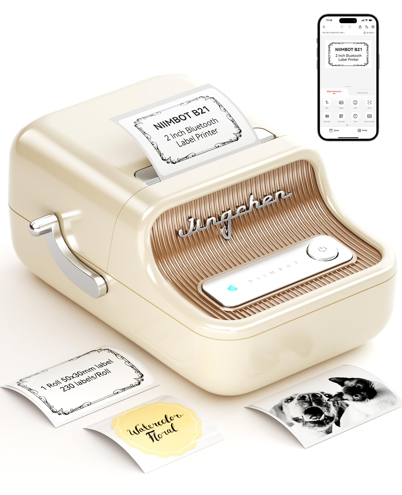 NIIMBOT B21 Label Maker Inkless Bluetooth Label Printer, 2 Inch Portable Label Machine for Small Business, Address, Logo, Clothing, Mailing, Candles, Jewelry, Sticker Printer for Gift, White
