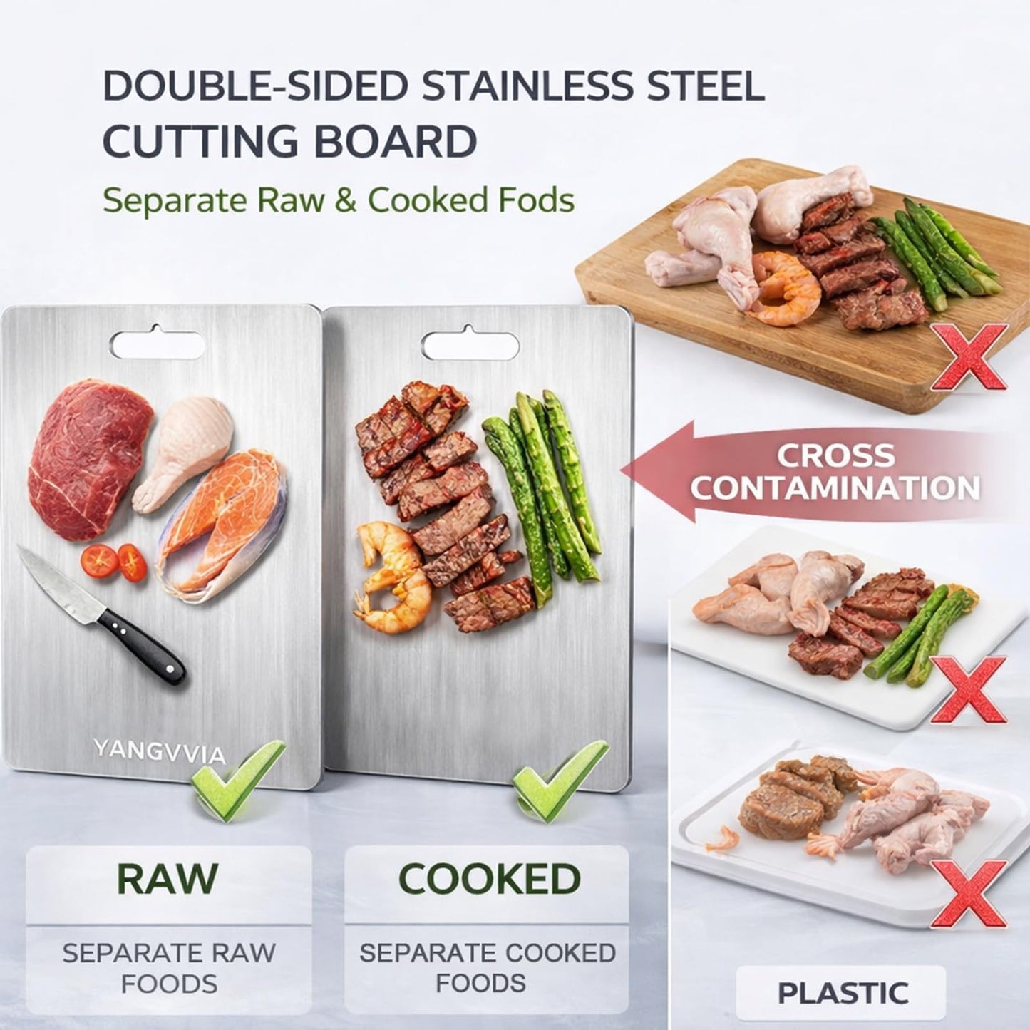Cutting Board, 316L Food-Grade Stainless Steel Cutting Board Set of 3 | Double-Sided Chopping Board for Kitchen | Dishwasher Safe Work Surface for Meat, Vegetables, & Fruit | Ideal Gift (S+M+L)